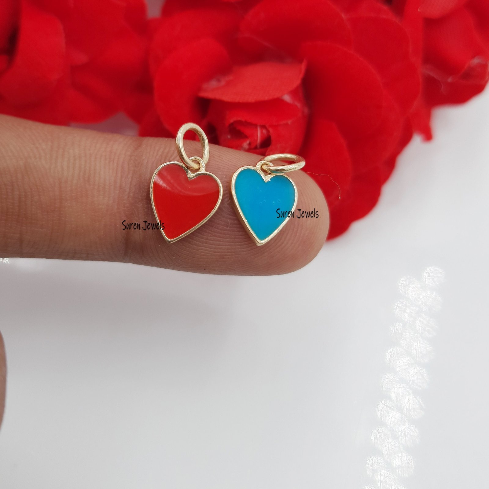 14K Gold Enamel Heart Charm: Mini Pendant (15*9 MM) - View 2 - Suren Jewels | SKU: SJP507 14K Gold Enamel Heart Charm: Mini Pendant (15*9 MM) - View 2 - Suren Jewels | SKU: SJP507