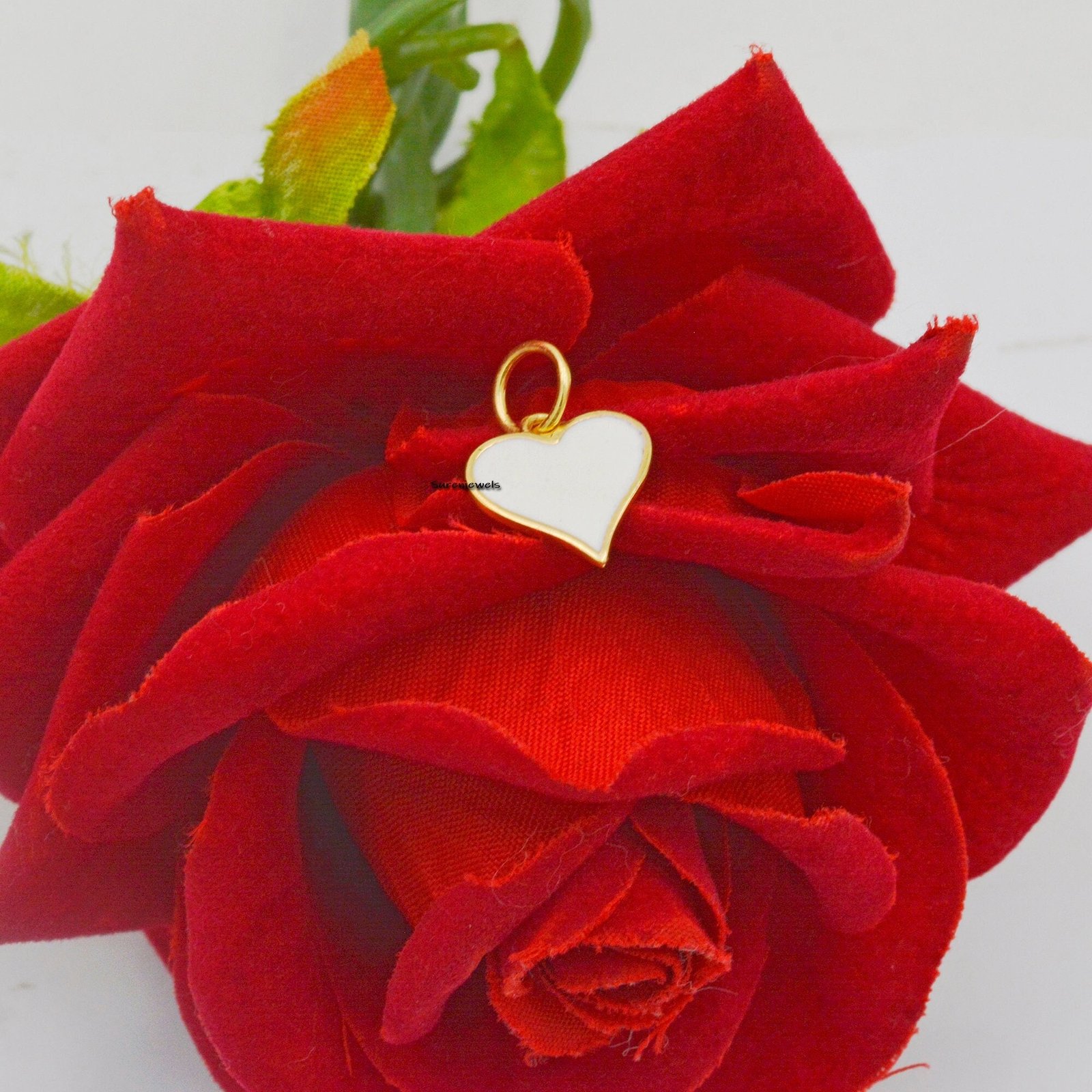 14K Gold Enamel Heart Charm Pendant - Handmade - Suren Jewels | SKU: SJP1122-SLYGELW 14K Gold Enamel Heart Charm Pendant - Handmade - Suren Jewels | SKU: SJP1122-SLYGELW