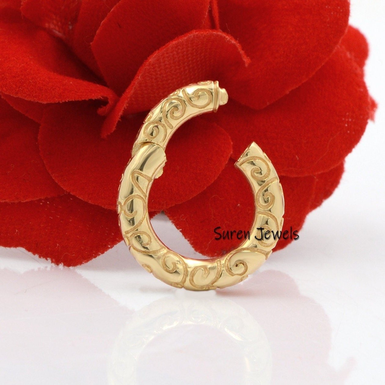 14k Gold Engraved Enhancer Lock: Multi Charm Holder - View 4 - Suren Jewels | SKU: SJP501- 14k Gold Engraved Enhancer Lock: Multi Charm Holder - View 4 - Suren Jewels | SKU: SJP501-