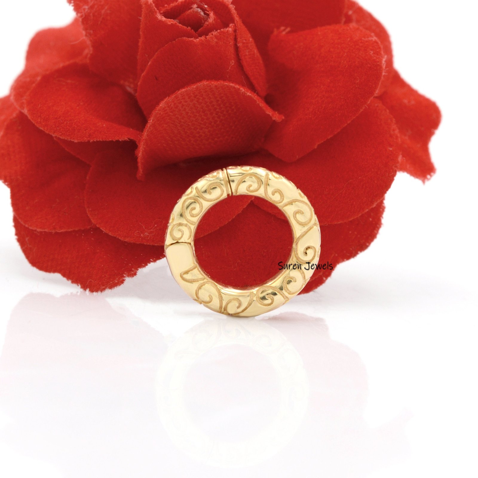 14k Gold Engraved Enhancer Lock: Multi Charm Holder - View 6 - Suren Jewels | SKU: SJP501- 14k Gold Engraved Enhancer Lock: Multi Charm Holder - View 6 - Suren Jewels | SKU: SJP501-