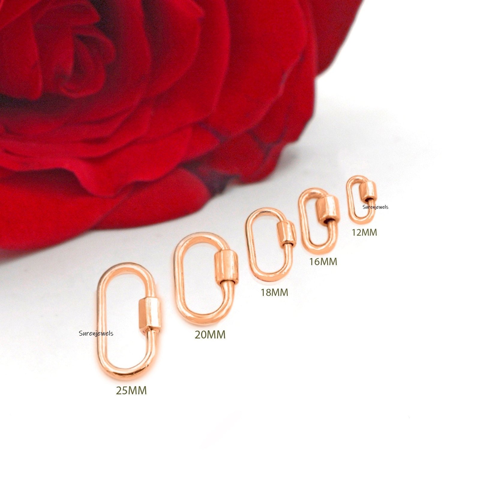 14K Gold Enhancer Charm Lock: Oval Pendant Connector, Charm Holder - View 5 - Suren Jewels | SKU: SJC130-9KYG-16M 14K Gold Enhancer Charm Lock: Oval Pendant Connector, Charm Holder - View 5 - Suren Jewels | SKU: SJC130-9KYG-16M