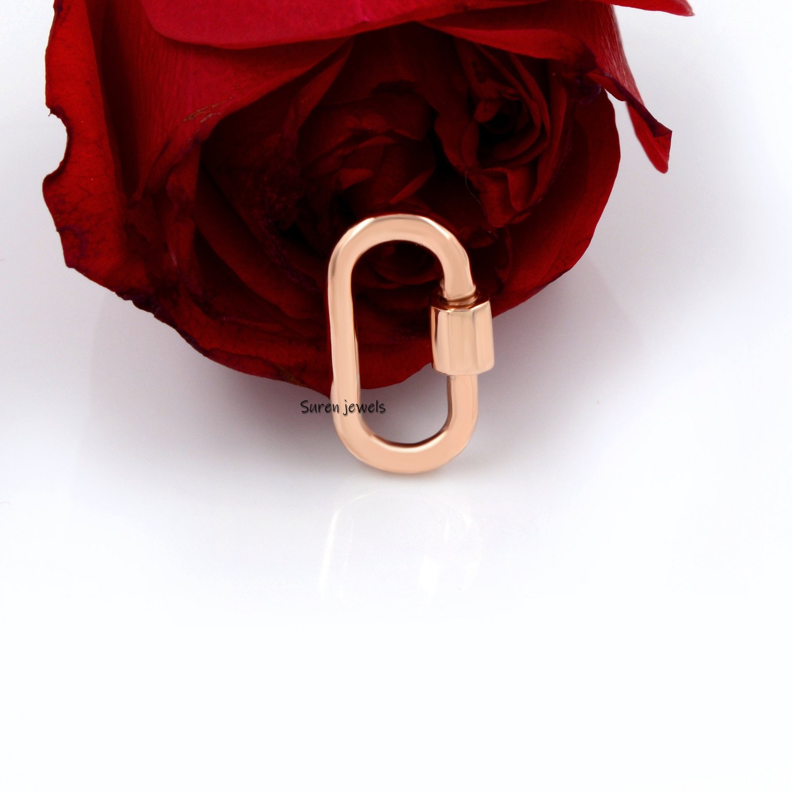 14K Gold Enhancer Charm Lock: Oval Pendant Connector, Charm Holder - View 7 - Suren Jewels | SKU: SJC130-9KYG-16M 14K Gold Enhancer Charm Lock: Oval Pendant Connector, Charm Holder - View 7 - Suren Jewels | SKU: SJC130-9KYG-16M