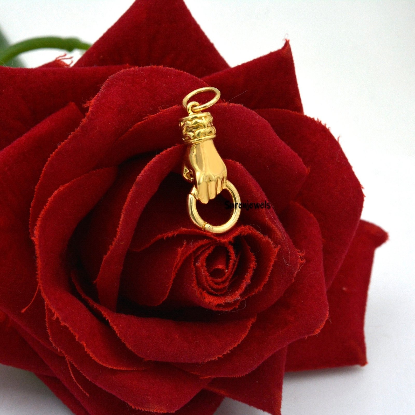 14K Gold Figa hand Charm Holder, Hand Holding Ring Connector - Suren Jewels | SKU: SJP1120-SLYG-25M 14K Gold Figa hand Charm Holder, Hand Holding Ring Connector - Suren Jewels | SKU: SJP1120-SLYG-25M