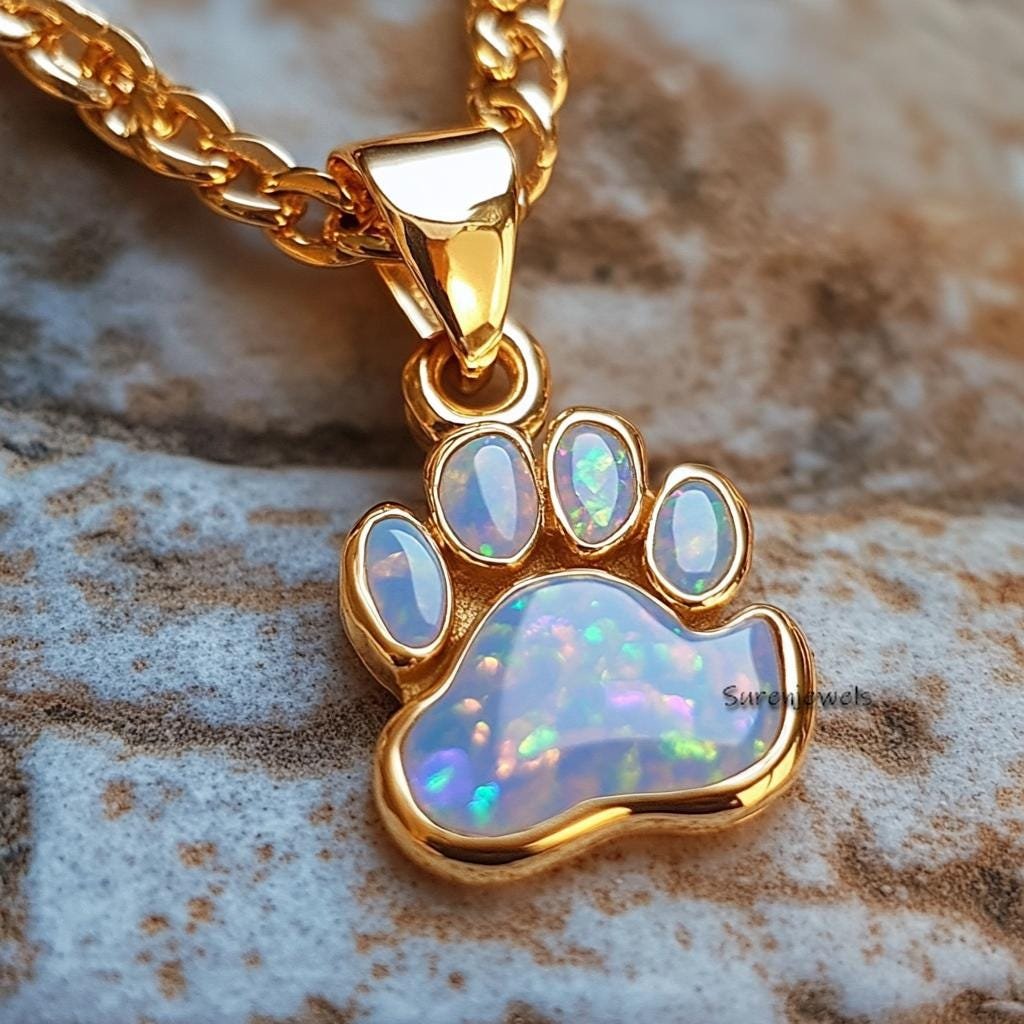 14k Gold Fire Opal Dog Paw Print Pendant - Suren Jewels | SKU: SJP,SJP4744-SLYGEOOP-20M 14k Gold Fire Opal Dog Paw Print Pendant - Suren Jewels | SKU: SJP,SJP4744-SLYGEOOP-20M