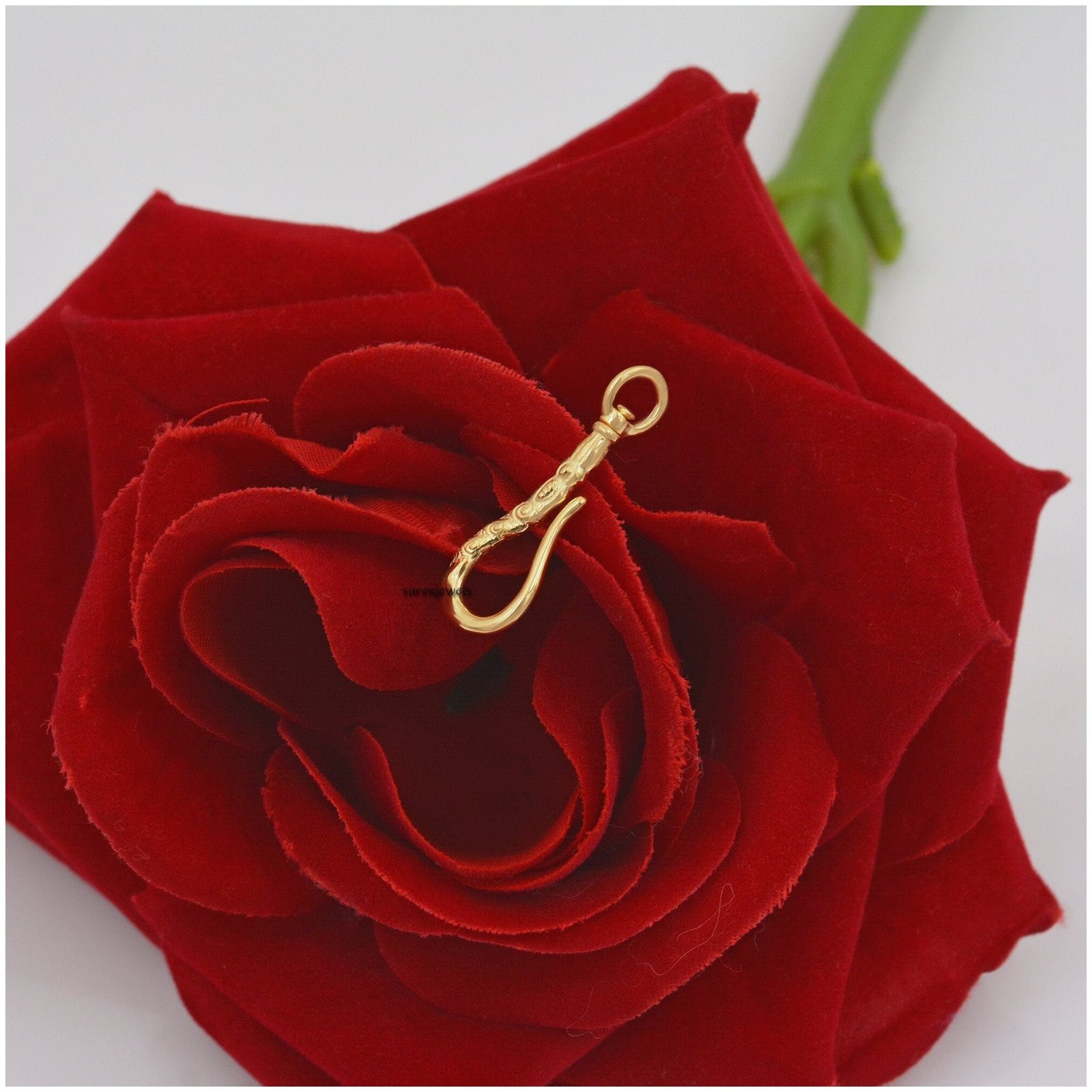 14k Gold Fish Hook Pendant Enhancer: Omega Bail Slide Clasp - Suren Jewels | SKU: SJP1233-SLYG-25M 14k Gold Fish Hook Pendant Enhancer: Omega Bail Slide Clasp - Suren Jewels | SKU: SJP1233-SLYG-25M