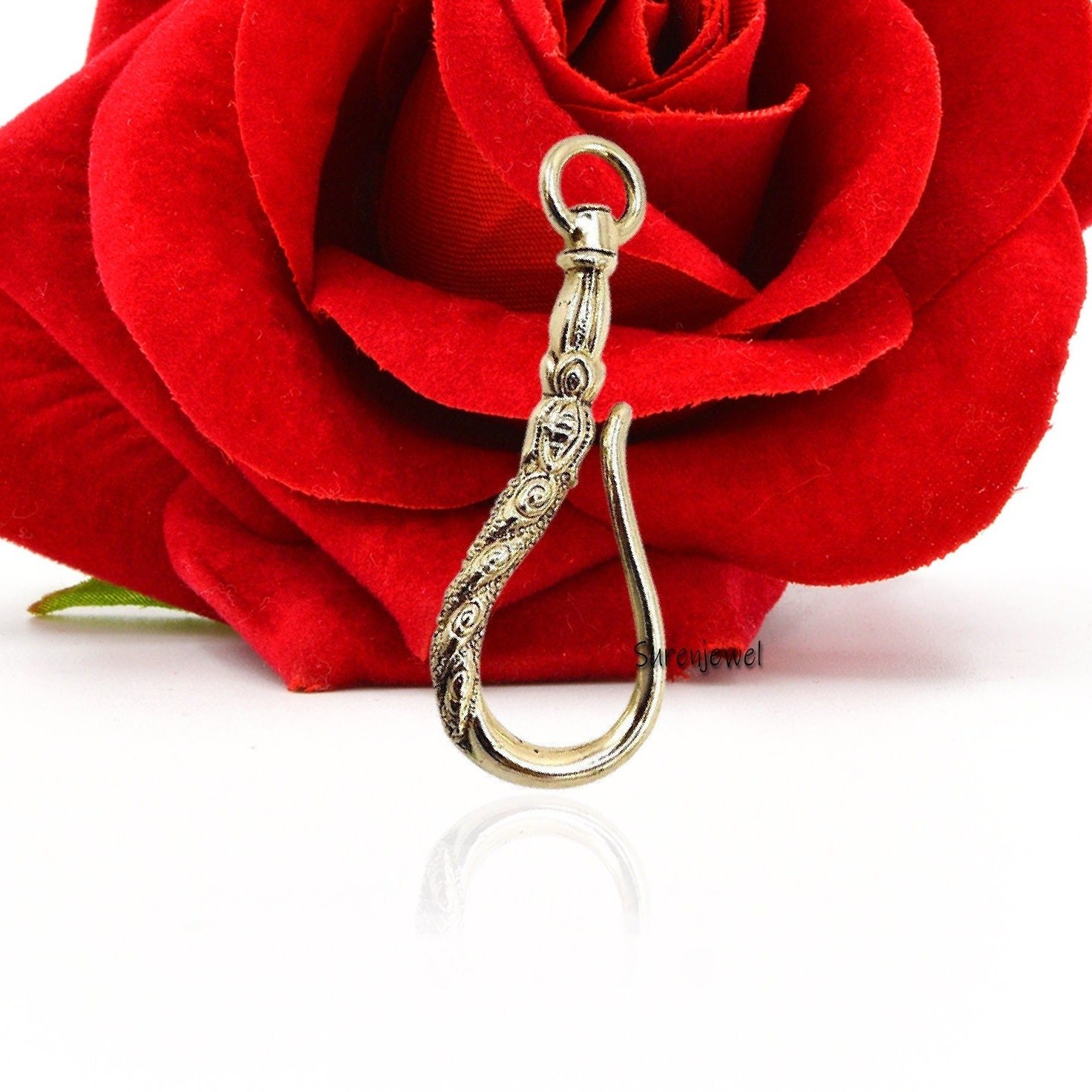 14k Gold Fish Hook Pendant Enhancer: Omega Bail Slide Clasp - View 2 - Suren Jewels | SKU: SJP1233-SLYG-25M 14k Gold Fish Hook Pendant Enhancer: Omega Bail Slide Clasp - View 2 - Suren Jewels | SKU: SJP1233-SLYG-25M