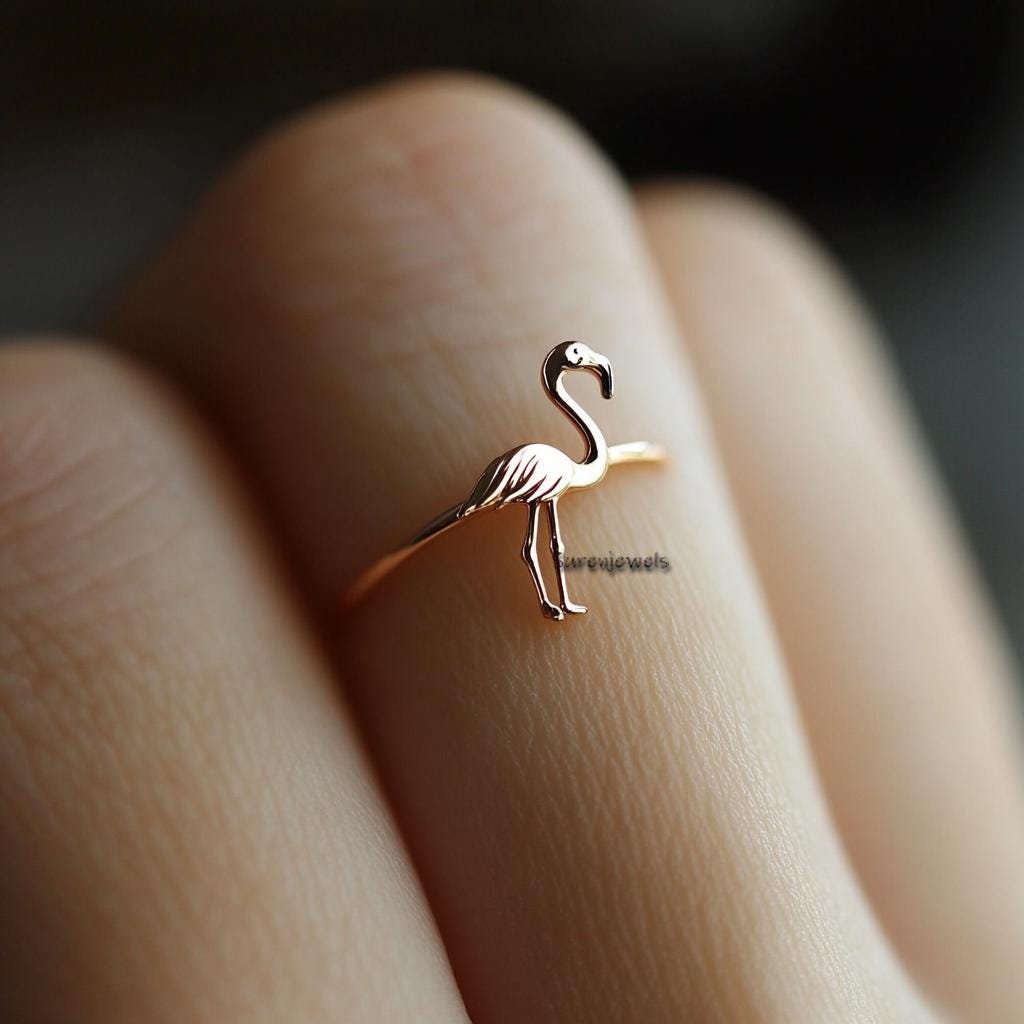 14k Gold Flamingo Ring: Dainty Animal Bird Jewelry - Suren Jewels | SKU: SJR2967-SLWG-US-3,SJR2975-SLRG-US-5 14k Gold Flamingo Ring: Dainty Animal Bird Jewelry - Suren Jewels | SKU: SJR2967-SLWG-US-3,SJR2975-SLRG-US-5