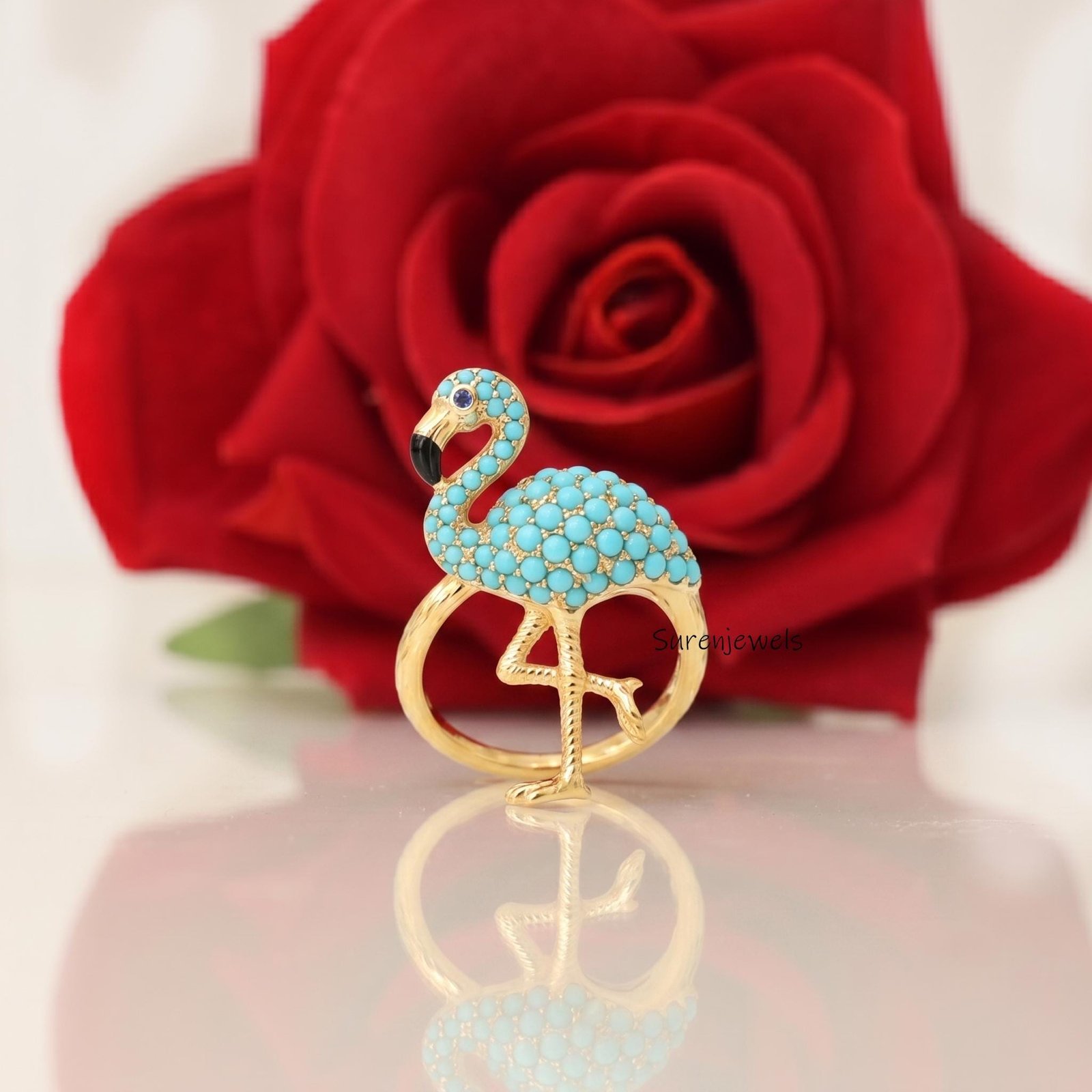 14k Gold Flamingo Ring, Gold Animal Bird Ring, Turquoise Flamingo Ring, Cute Flamingo Ring, Flamingo Ring Jewelry, Dainty Fla 14k Gold Flamingo Ring, Gold Animal Bird Ring, Turquoise Flamingo Ring, Cute Flamingo Ring, Flamingo Ring Jewelry, Dainty Fla