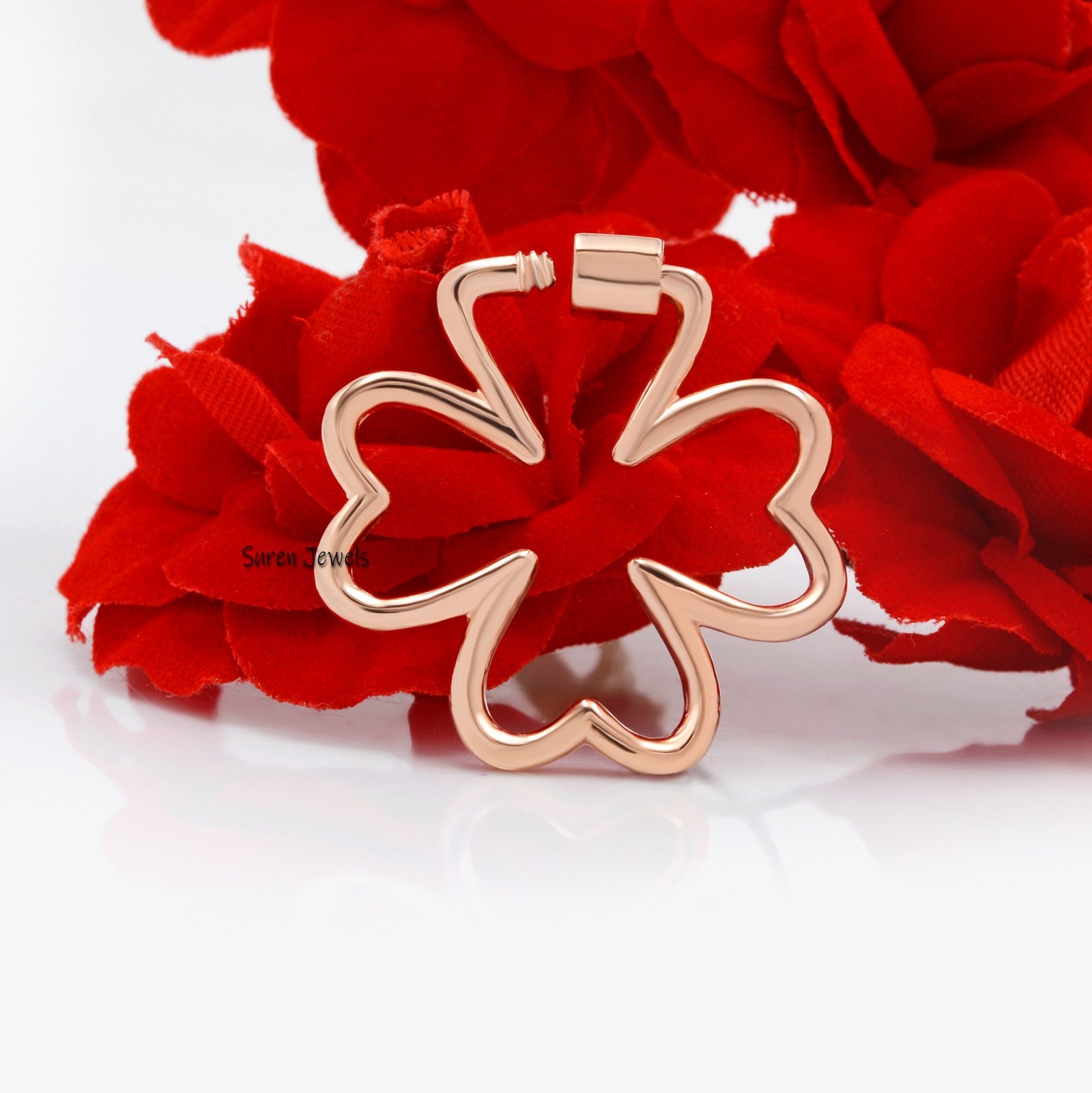 14k Gold Flower Carabiner Lock: Handmade Designer Pendant (30mm) - Suren Jewels | SKU: SJC84-SLYG-N47-18I 14k Gold Flower Carabiner Lock: Handmade Designer Pendant (30mm) - Suren Jewels | SKU: SJC84-SLYG-N47-18I