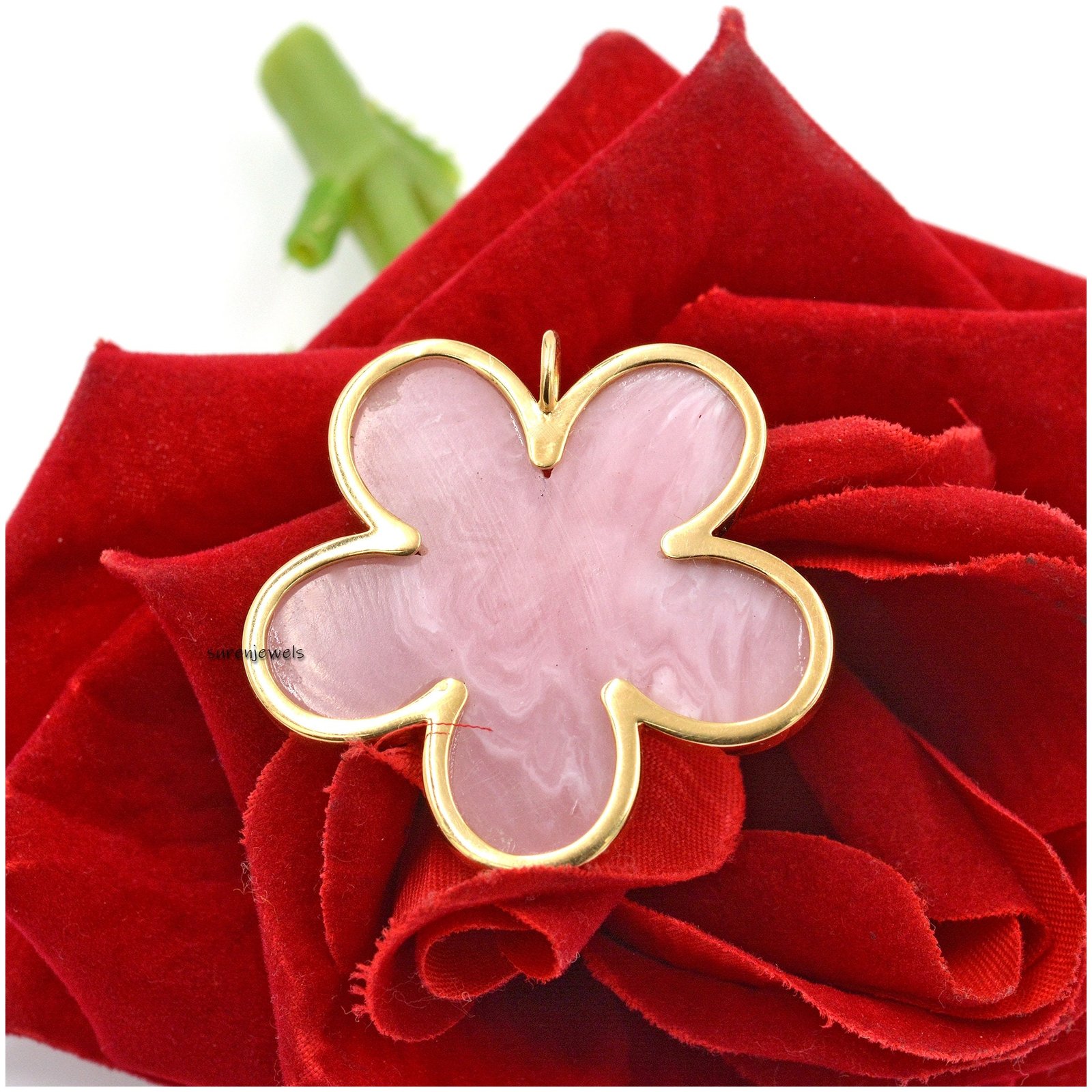 14K Gold Flower Pendant: Hand Carved Gemstone Summer Jewelry - View 4 - Suren Jewels | SKU: SJP1436-SLYGPOPMTCS-40M 14K Gold Flower Pendant: Hand Carved Gemstone Summer Jewelry - View 4 - Suren Jewels | SKU: SJP1436-SLYGPOPMTCS-40M