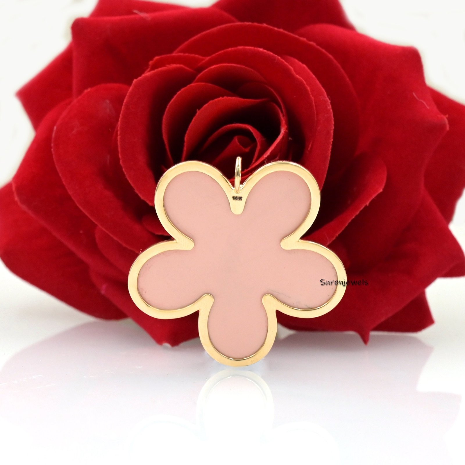 14K Gold Flower Pendant: Hand Carved Gemstone Summer Jewelry - View 7 - Suren Jewels | SKU: SJP1436-SLYGPOPMTCS-40M 14K Gold Flower Pendant: Hand Carved Gemstone Summer Jewelry - View 7 - Suren Jewels | SKU: SJP1436-SLYGPOPMTCS-40M