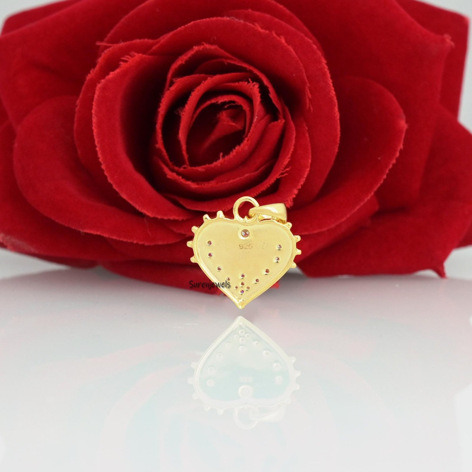 14k Gold Fluted Heart Charm: Diamond Accent Pendant - View 5 - Suren Jewels | SKU: SJP3416-SLYGCZ-25M 14k Gold Fluted Heart Charm: Diamond Accent Pendant - View 5 - Suren Jewels | SKU: SJP3416-SLYGCZ-25M