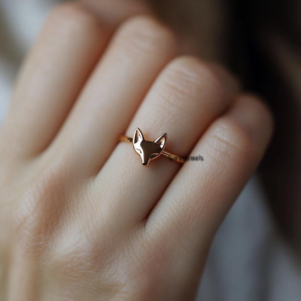 14k Gold Fox Ring: Dainty Animal Jewelry - Suren Jewels | SKU: SJR2930-SLRG-US-7 14k Gold Fox Ring: Dainty Animal Jewelry - Suren Jewels | SKU: SJR2930-SLRG-US-7