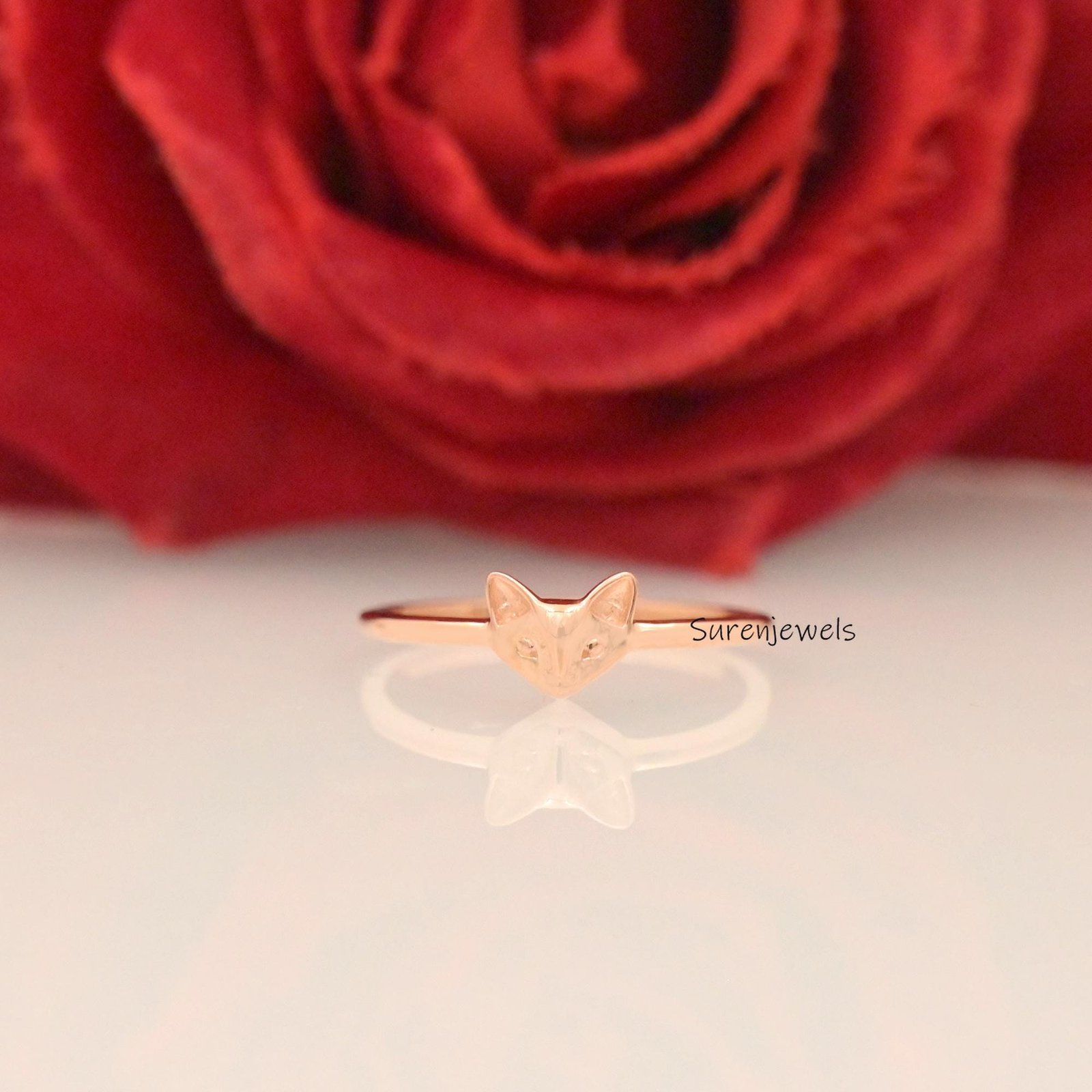 14k Gold Fox Ring: Dainty Animal Jewelry - View 2 - Suren Jewels | SKU: SJR2930-SLRG-US-7 14k Gold Fox Ring: Dainty Animal Jewelry - View 2 - Suren Jewels | SKU: SJR2930-SLRG-US-7