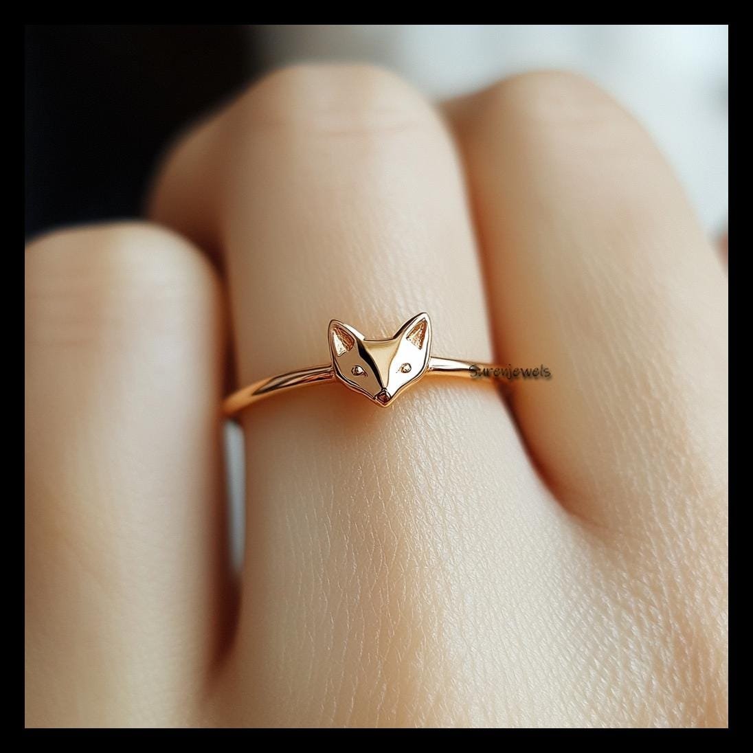 14k Gold Fox Ring: Dainty Animal Jewelry - View 3 - Suren Jewels | SKU: SJR2930-SLRG-US-7 14k Gold Fox Ring: Dainty Animal Jewelry - View 3 - Suren Jewels | SKU: SJR2930-SLRG-US-7
