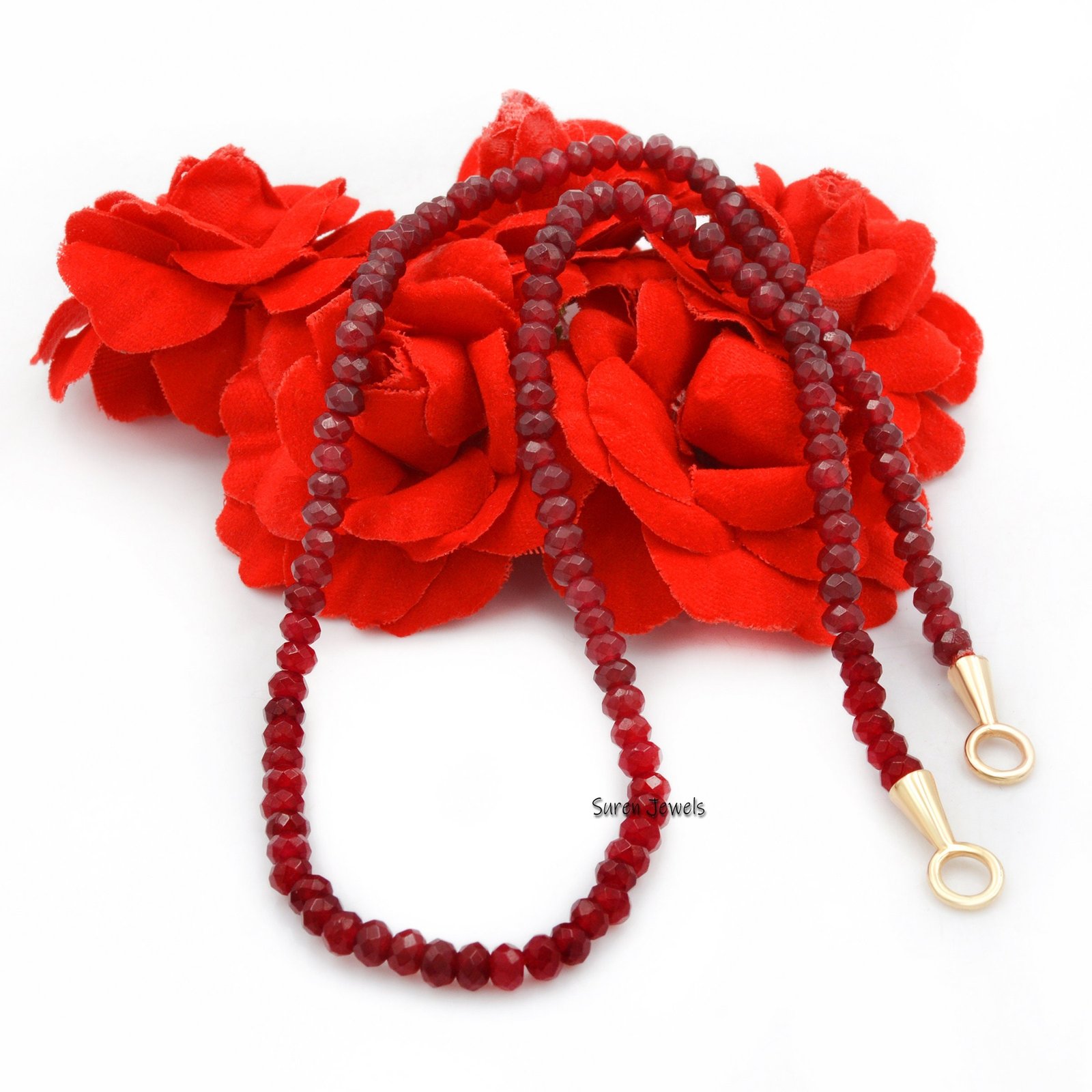 14k Gold Garnet Beads Carabiner Chain Necklace - Suren Jewels | SKU: SJN247-SLYGOPL 14k Gold Garnet Beads Carabiner Chain Necklace - Suren Jewels | SKU: SJN247-SLYGOPL