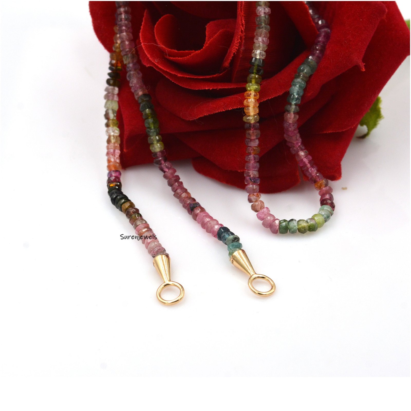 14k Gold Garnet Beads Carabiner Chain Necklace - View 2 - Suren Jewels | SKU: SJN247-SLYGOPL 14k Gold Garnet Beads Carabiner Chain Necklace - View 2 - Suren Jewels | SKU: SJN247-SLYGOPL