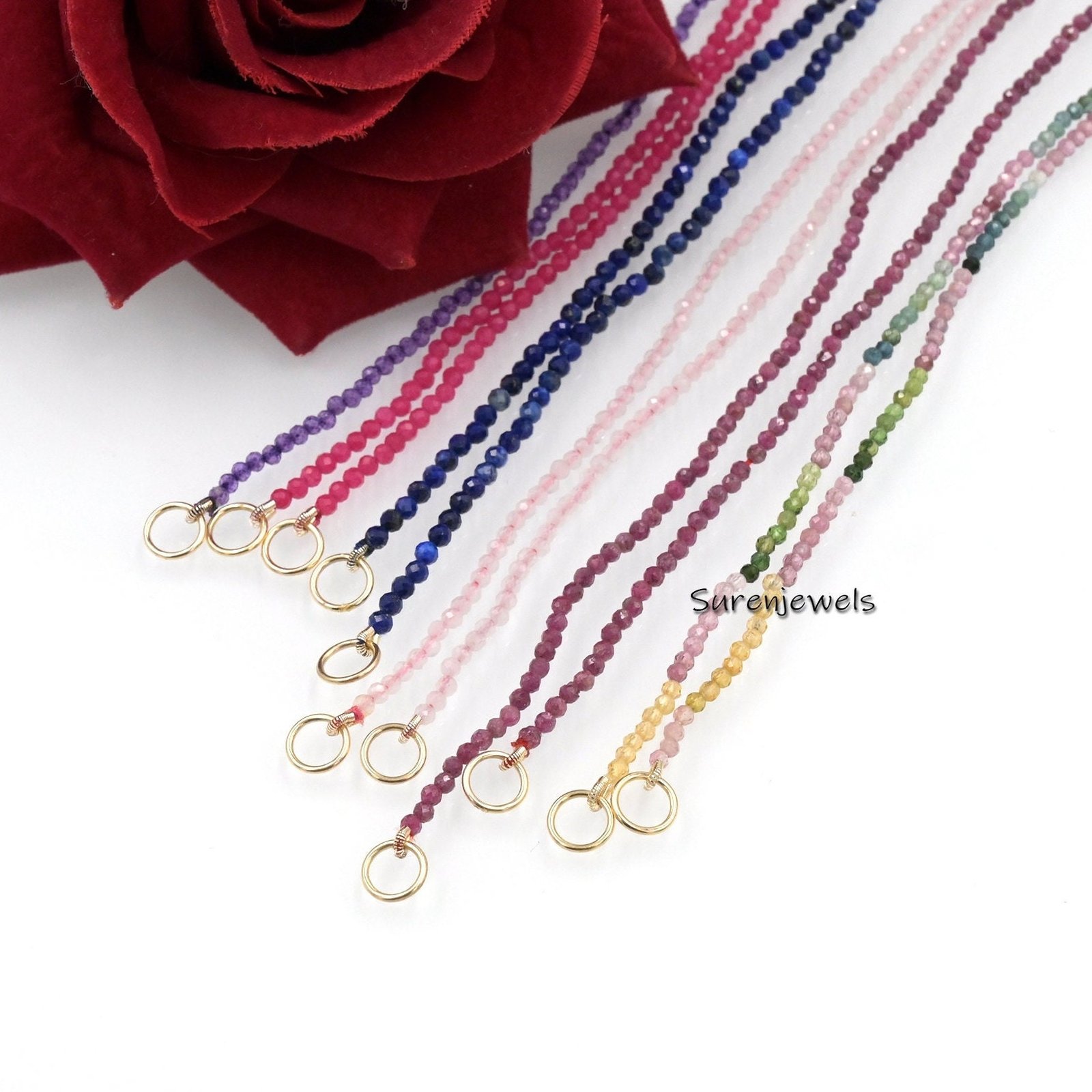 14k Gold Garnet Beads Chain Necklace: Enhancer Connector - Suren Jewels | SKU: SJN219- 14k Gold Garnet Beads Chain Necklace: Enhancer Connector - Suren Jewels | SKU: SJN219-