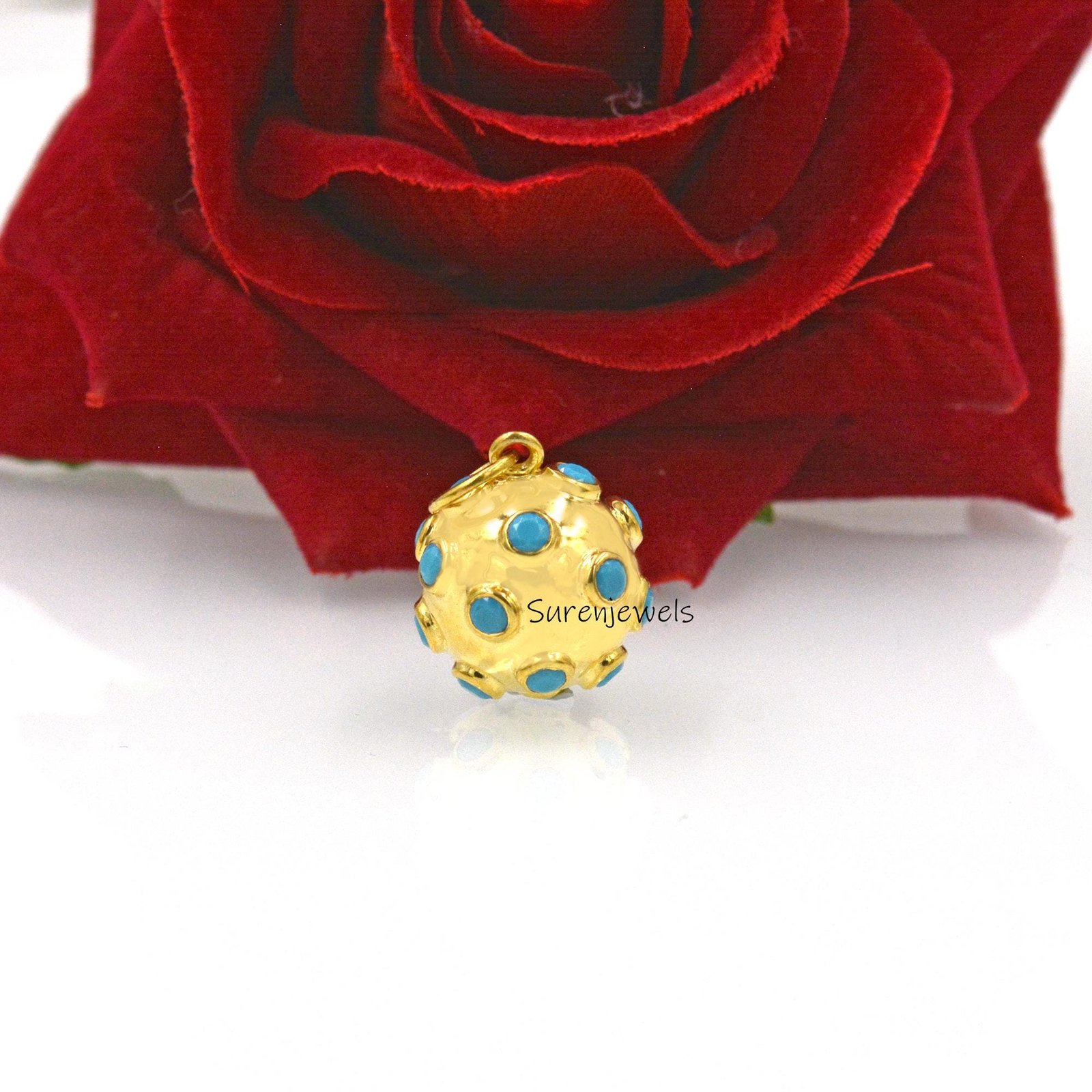 14k Gold Gemstone Ball Pendant: Diamond Star Design, Handmade - View 3 - Suren Jewels | SKU: SJP1488-SLNSMT-25M 14k Gold Gemstone Ball Pendant: Diamond Star Design, Handmade - View 3 - Suren Jewels | SKU: SJP1488-SLNSMT-25M