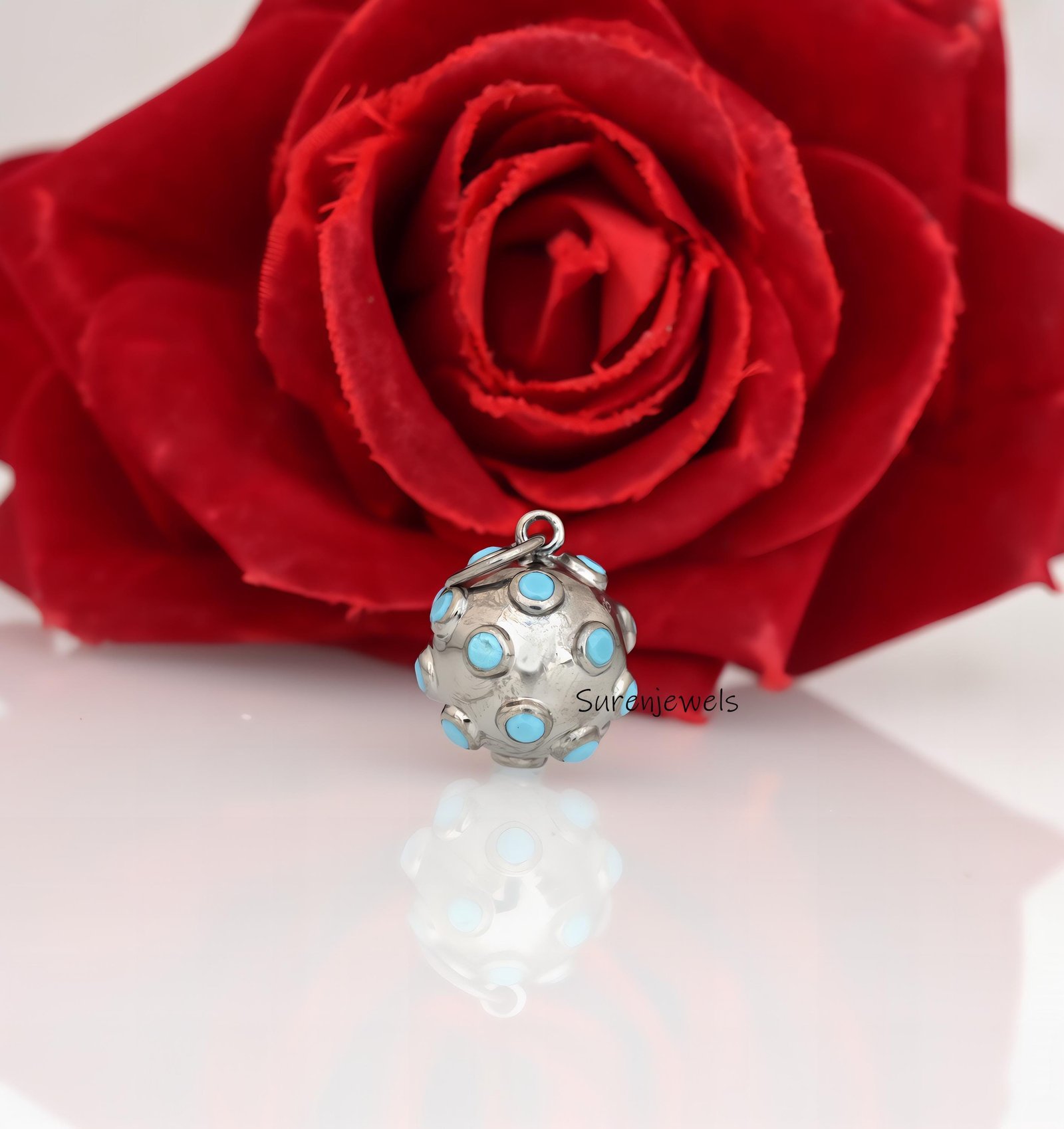 14k Gold Gemstone Ball Pendant: Diamond Star Design, Handmade - View 4 - Suren Jewels | SKU: SJP1488-SLNSMT-25M 14k Gold Gemstone Ball Pendant: Diamond Star Design, Handmade - View 4 - Suren Jewels | SKU: SJP1488-SLNSMT-25M