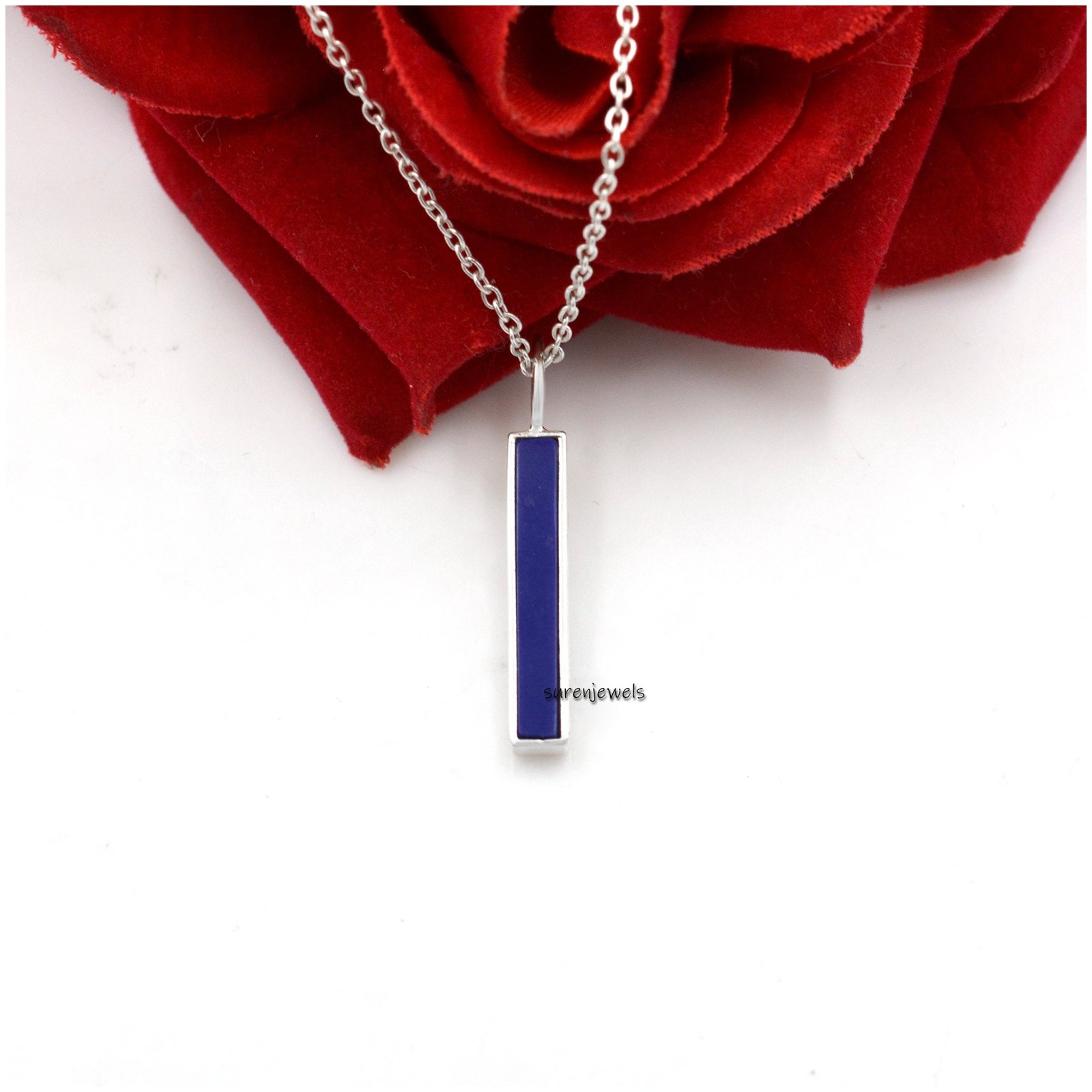 14k Gold Gemstone Bar Pendant: Lapis Lazuli or Turquoise - View 2 - Suren Jewels | SKU: SJP1438-SLNSLPZ 14k Gold Gemstone Bar Pendant: Lapis Lazuli or Turquoise - View 2 - Suren Jewels | SKU: SJP1438-SLNSLPZ