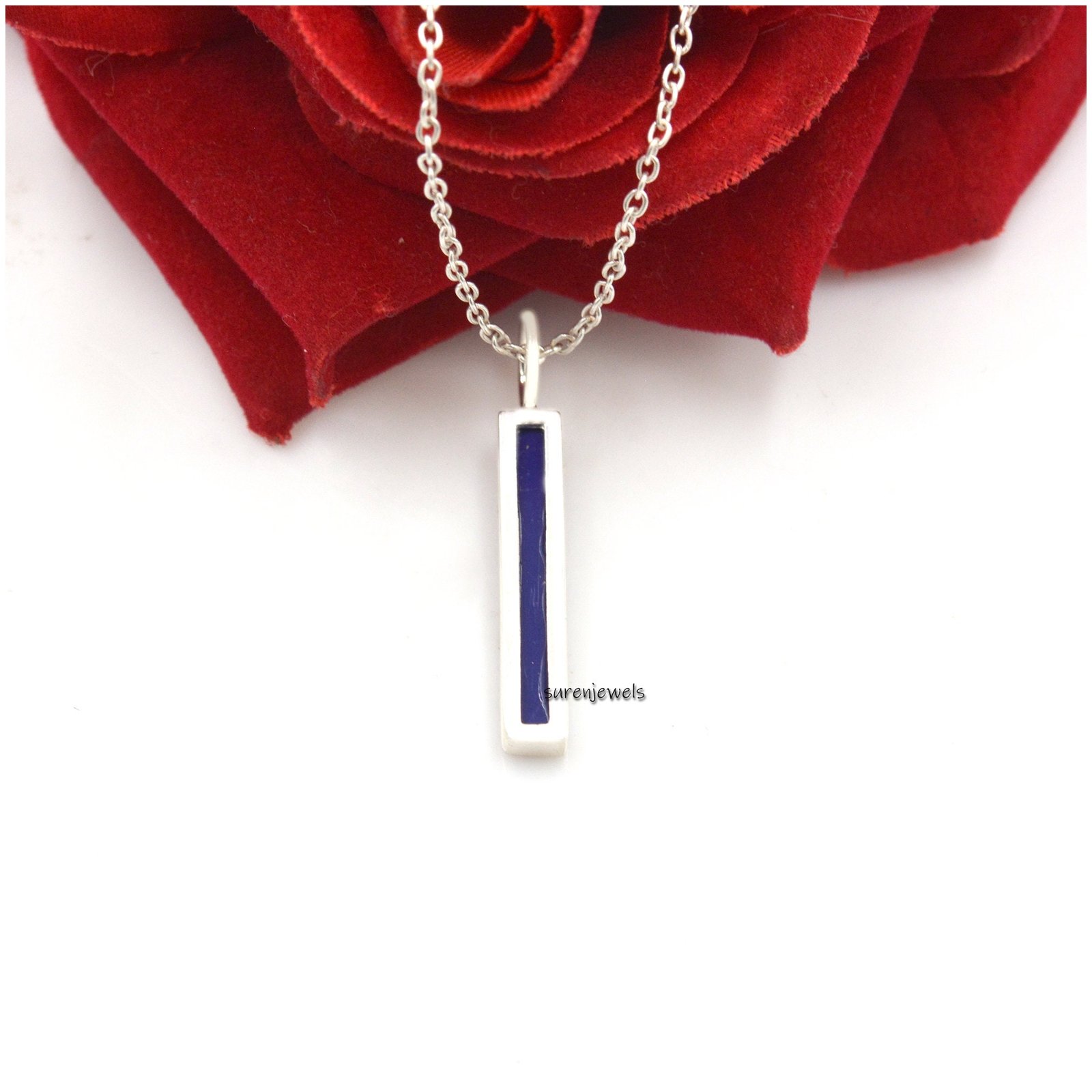 14k Gold Gemstone Bar Pendant: Lapis Lazuli or Turquoise - View 3 - Suren Jewels | SKU: SJP1438-SLNSLPZ 14k Gold Gemstone Bar Pendant: Lapis Lazuli or Turquoise - View 3 - Suren Jewels | SKU: SJP1438-SLNSLPZ