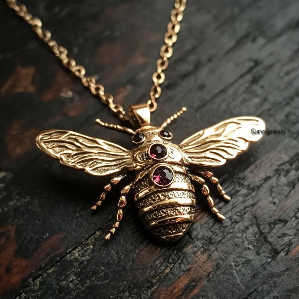 14k Gold Gemstone Bee Pendant: Dainty Carved Honey Bee Charm - View 7 - Suren Jewels | SKU: SJP4933-SLYGGTBKCZ-30M,SJP4934-SL 14k Gold Gemstone Bee Pendant: Dainty Carved Honey Bee Charm - View 7 - Suren Jewels | SKU: SJP4933-SLYGGTBKCZ-30M,SJP4934-SL