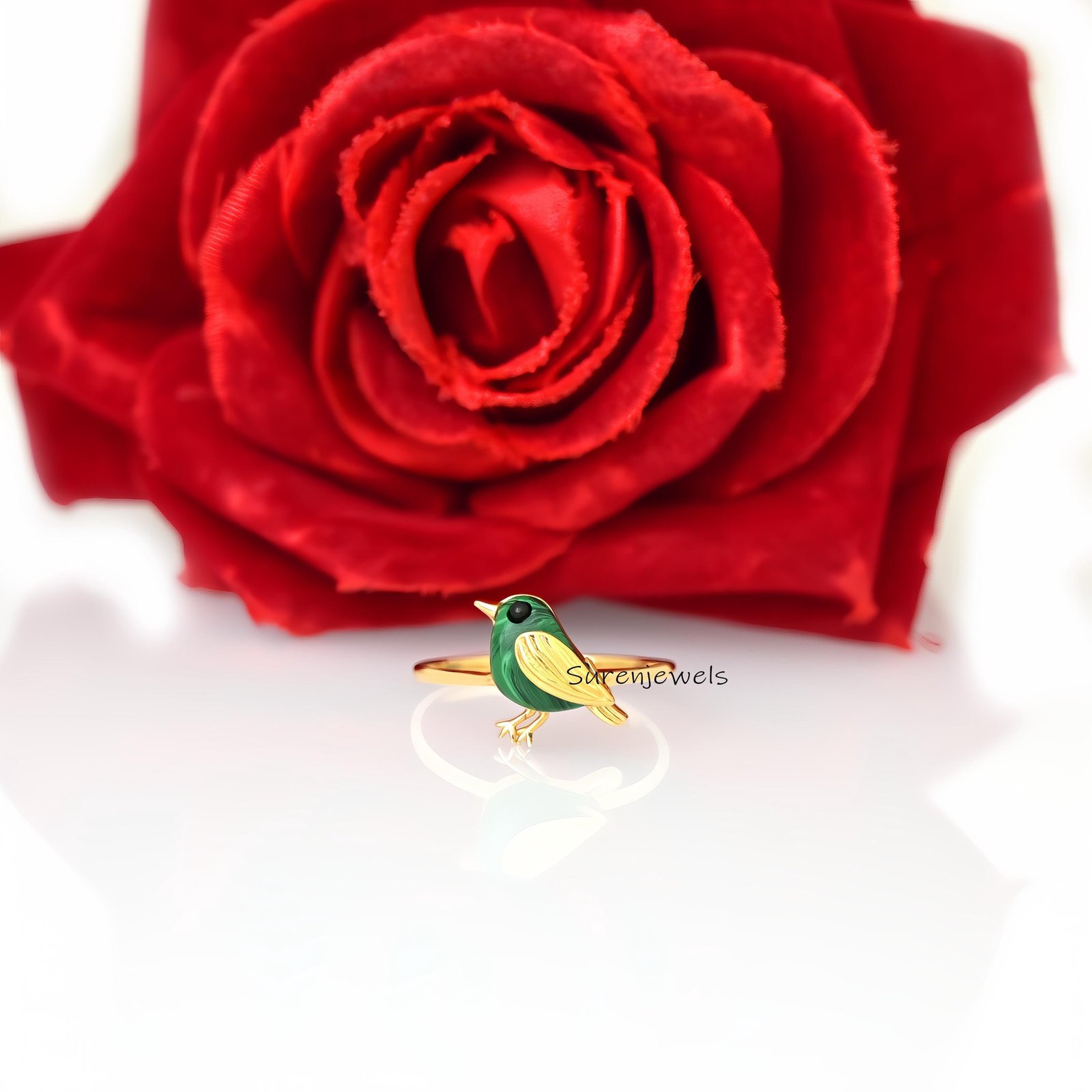 14k Gold Gemstone Bird Ring: Dainty Animal Jewelry - View 2 - Suren Jewels | SKU: SJR2998-SLNSMKBKCZ-US-7 14k Gold Gemstone Bird Ring: Dainty Animal Jewelry - View 2 - Suren Jewels | SKU: SJR2998-SLNSMKBKCZ-US-7
