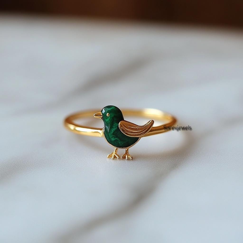 14k Gold Gemstone Bird Ring: Dainty Animal Jewelry - View 3 - Suren Jewels | SKU: SJR2998-SLNSMKBKCZ-US-7 14k Gold Gemstone Bird Ring: Dainty Animal Jewelry - View 3 - Suren Jewels | SKU: SJR2998-SLNSMKBKCZ-US-7