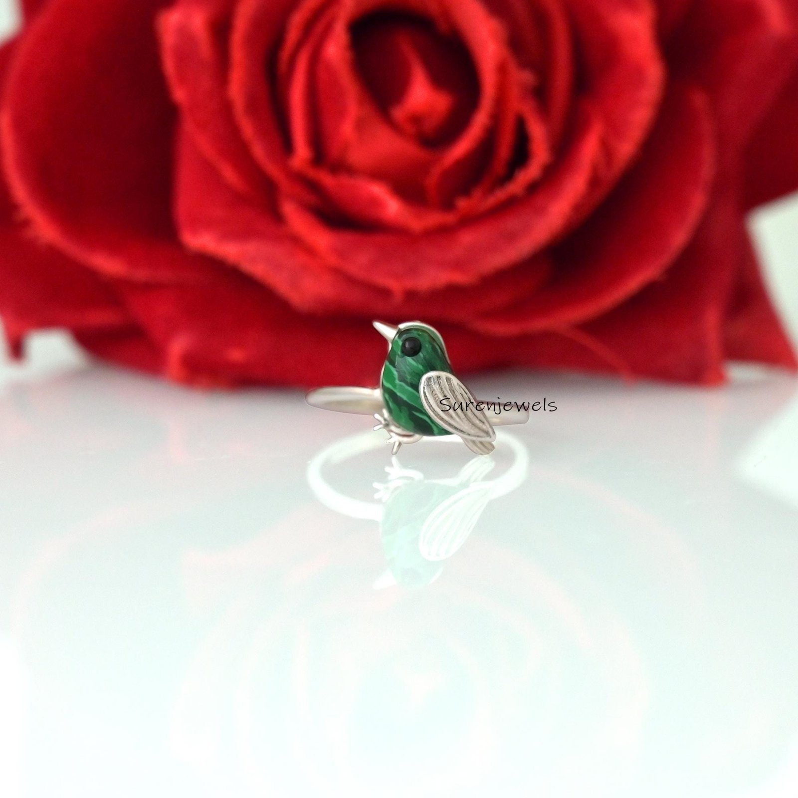 14k Gold Gemstone Bird Ring: Dainty Animal Jewelry - View 4 - Suren Jewels | SKU: SJR2998-SLNSMKBKCZ-US-7 14k Gold Gemstone Bird Ring: Dainty Animal Jewelry - View 4 - Suren Jewels | SKU: SJR2998-SLNSMKBKCZ-US-7