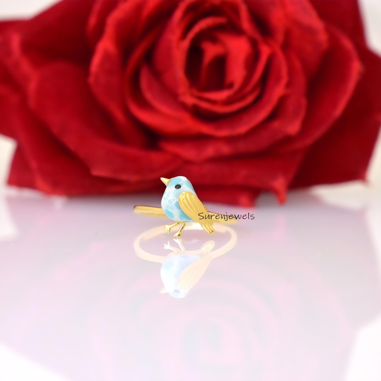 14k Gold Gemstone Bird Ring: Dainty Animal Jewelry - View 5 - Suren Jewels | SKU: SJR2998-SLNSMKBKCZ-US-7 14k Gold Gemstone Bird Ring: Dainty Animal Jewelry - View 5 - Suren Jewels | SKU: SJR2998-SLNSMKBKCZ-US-7