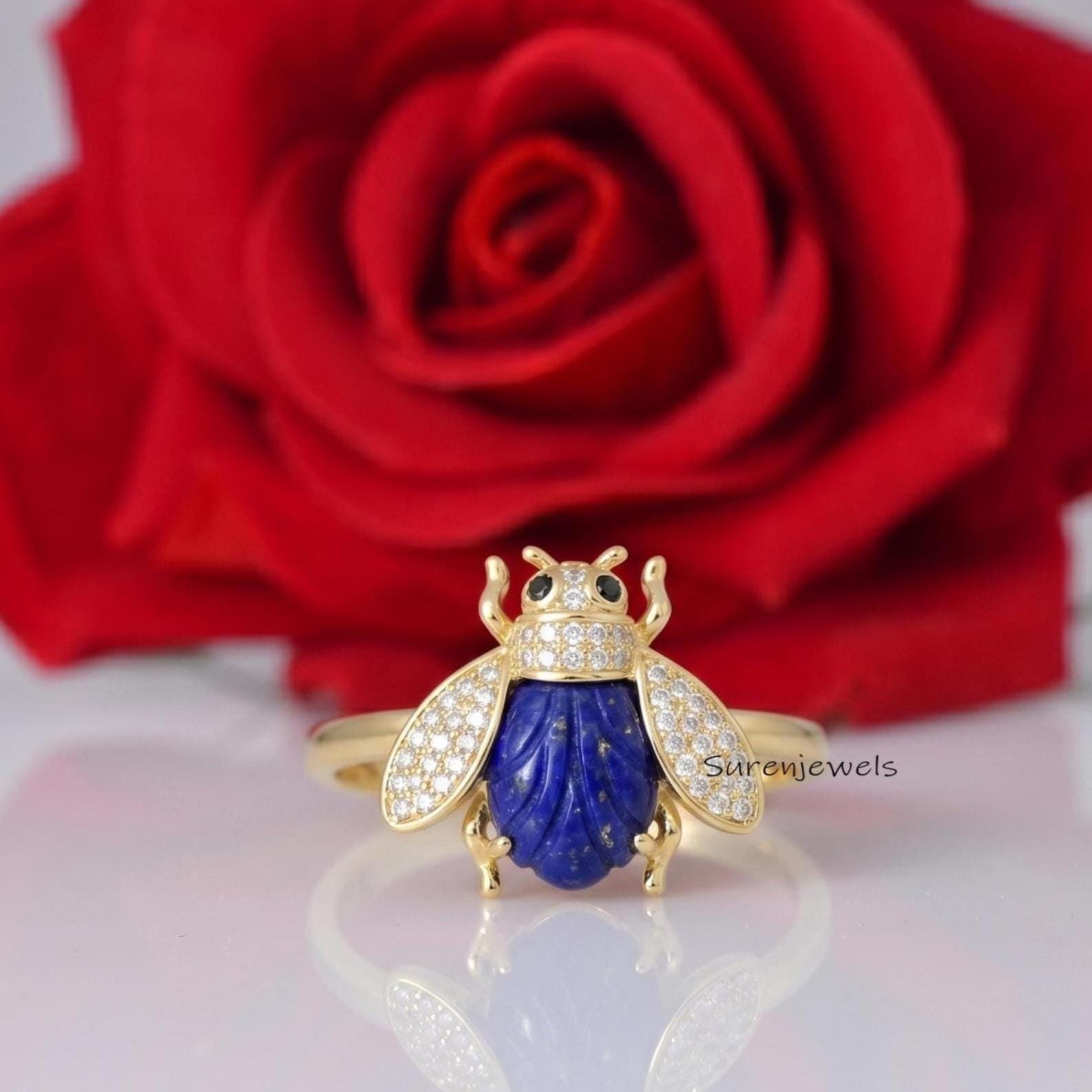 14K Gold Gemstone Bug Ring, Insect Ring Jewelry, Nature Inspired Beetle Ring, Unique Animal Ring, Gift for Her, Handmade Bug 14K Gold Gemstone Bug Ring, Insect Ring Jewelry, Nature Inspired Beetle Ring, Unique Animal Ring, Gift for Her, Handmade Bug