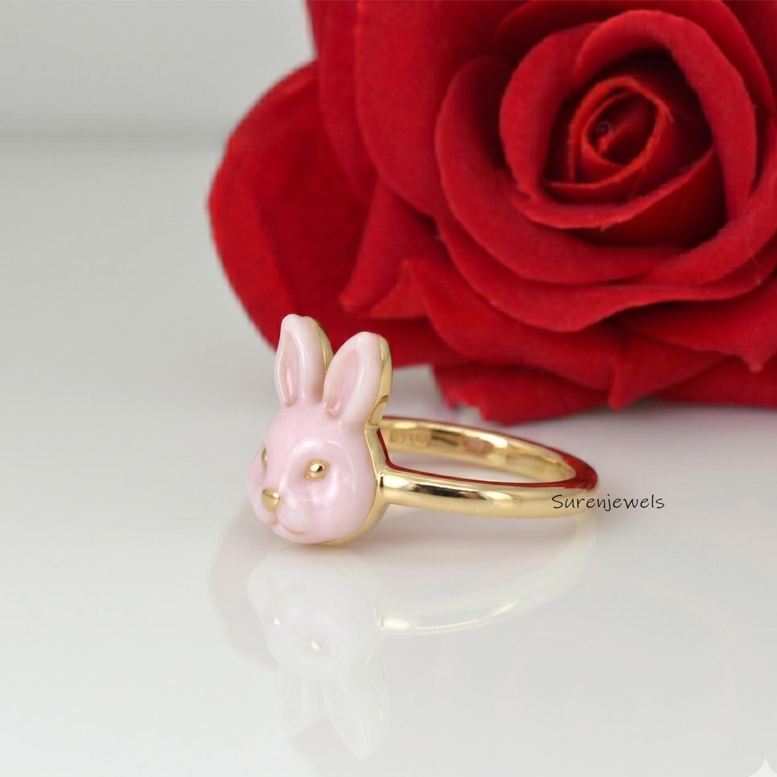 14K Gold Gemstone Bunny Ring, Rose Quartz Bunny Ring, Hand Carved Gold Rabbit Ring, Carving Gold Bunny Ring, Rabbit Animal Je 14K Gold Gemstone Bunny Ring, Rose Quartz Bunny Ring, Hand Carved Gold Rabbit Ring, Carving Gold Bunny Ring, Rabbit Animal Je