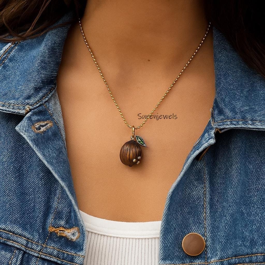 14k Gold Gemstone Carved Coquito Pendant: 14k Teardrop Acorn - Suren Jewels | SKU: etsy_14k-gold-gemstone-carved-coquito-pen 14k Gold Gemstone Carved Coquito Pendant: 14k Teardrop Acorn - Suren Jewels | SKU: etsy_14k-gold-gemstone-carved-coquito-pen