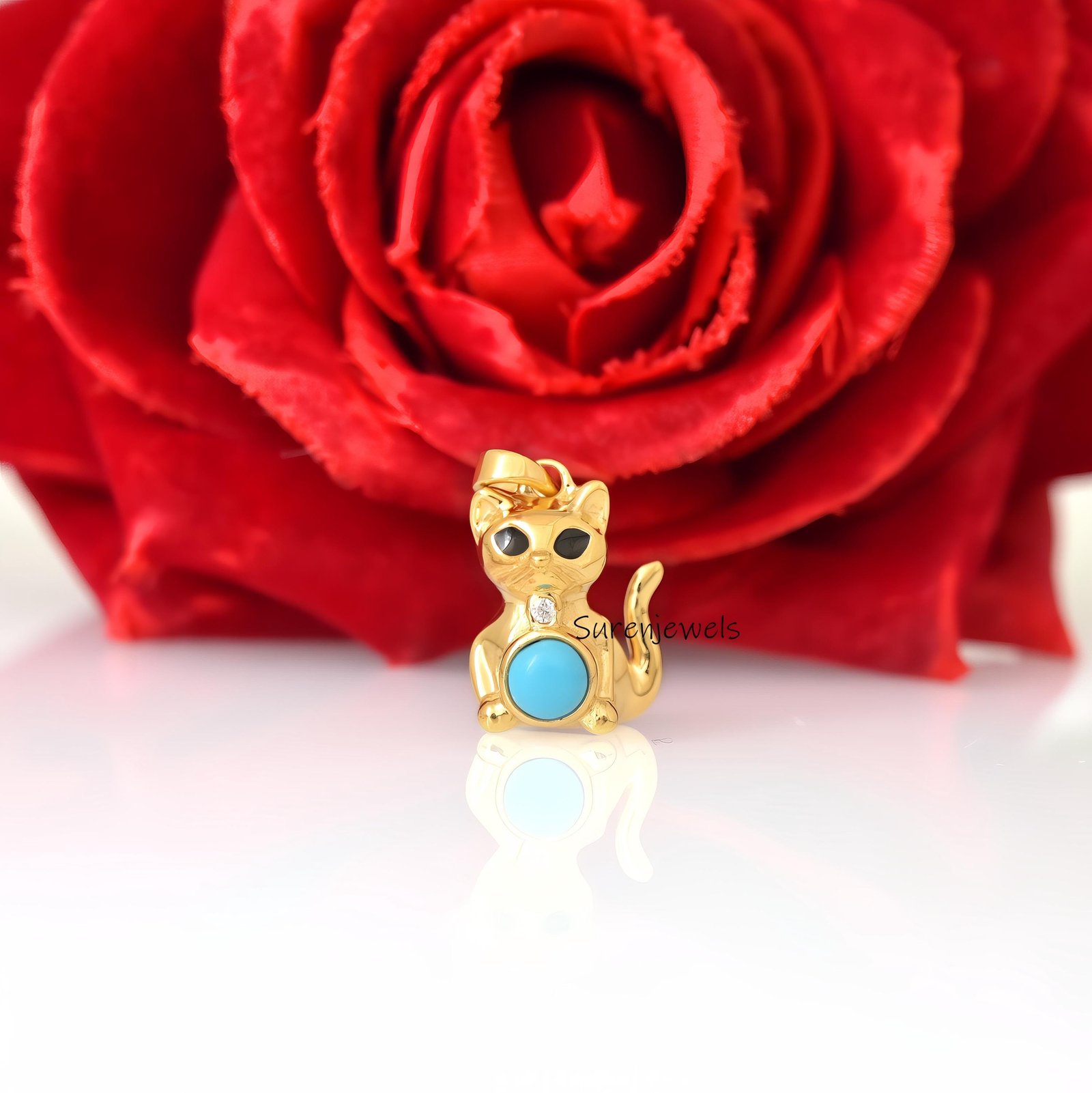 14k Gold Gemstone Cat Pendant: Designer Animal Jewelry - Suren Jewels | SKU: SJP4941-SLYGTQCZELBK-15M,SJP4619-SLYGPOPCZBKCZ-2 14k Gold Gemstone Cat Pendant: Designer Animal Jewelry - Suren Jewels | SKU: SJP4941-SLYGTQCZELBK-15M,SJP4619-SLYGPOPCZBKCZ-2