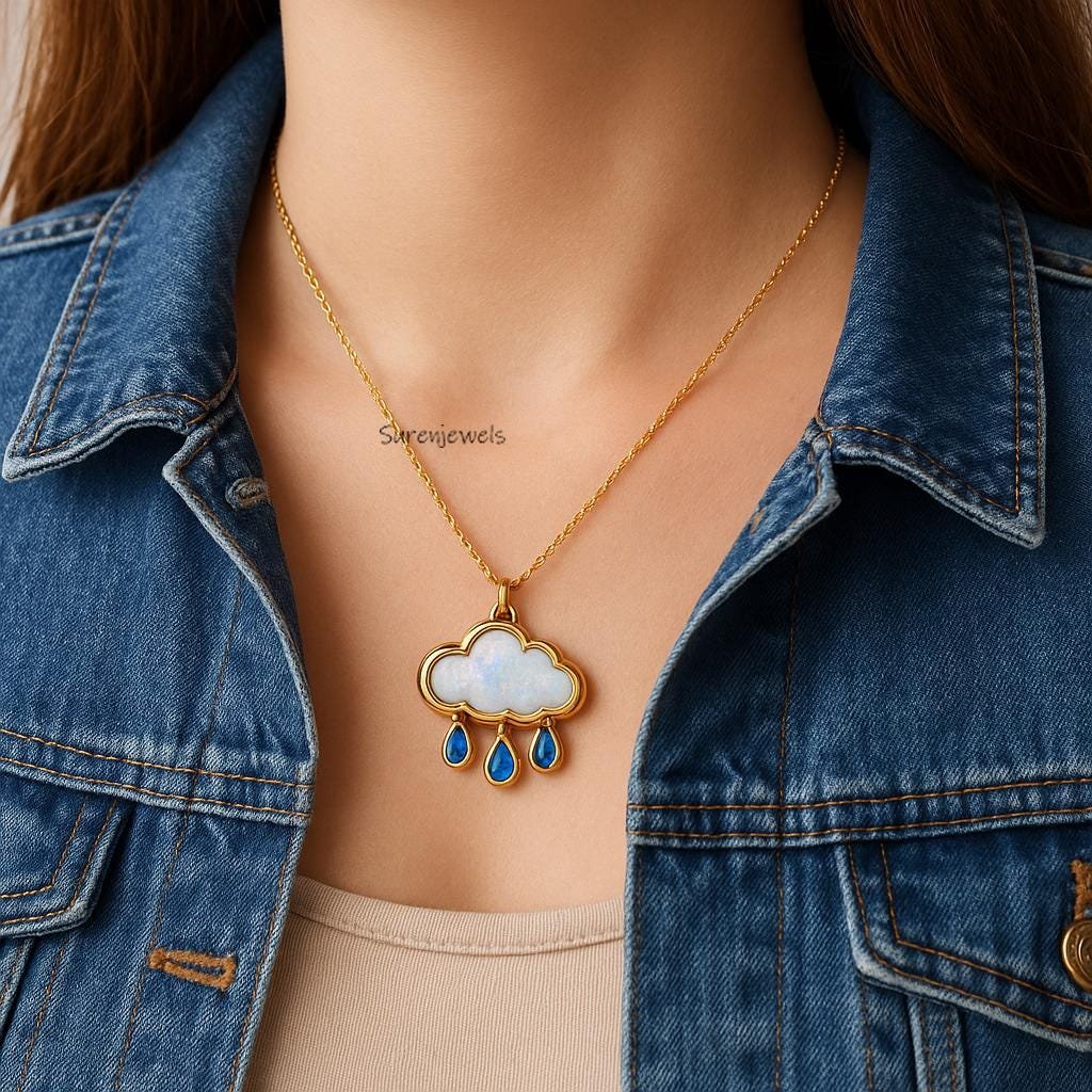 14K Gold Gemstone Cloud Pendant, Moonstone Cloud - Suren Jewels | SKU: SJP5320 14K Gold Gemstone Cloud Pendant, Moonstone Cloud - Suren Jewels | SKU: SJP5320