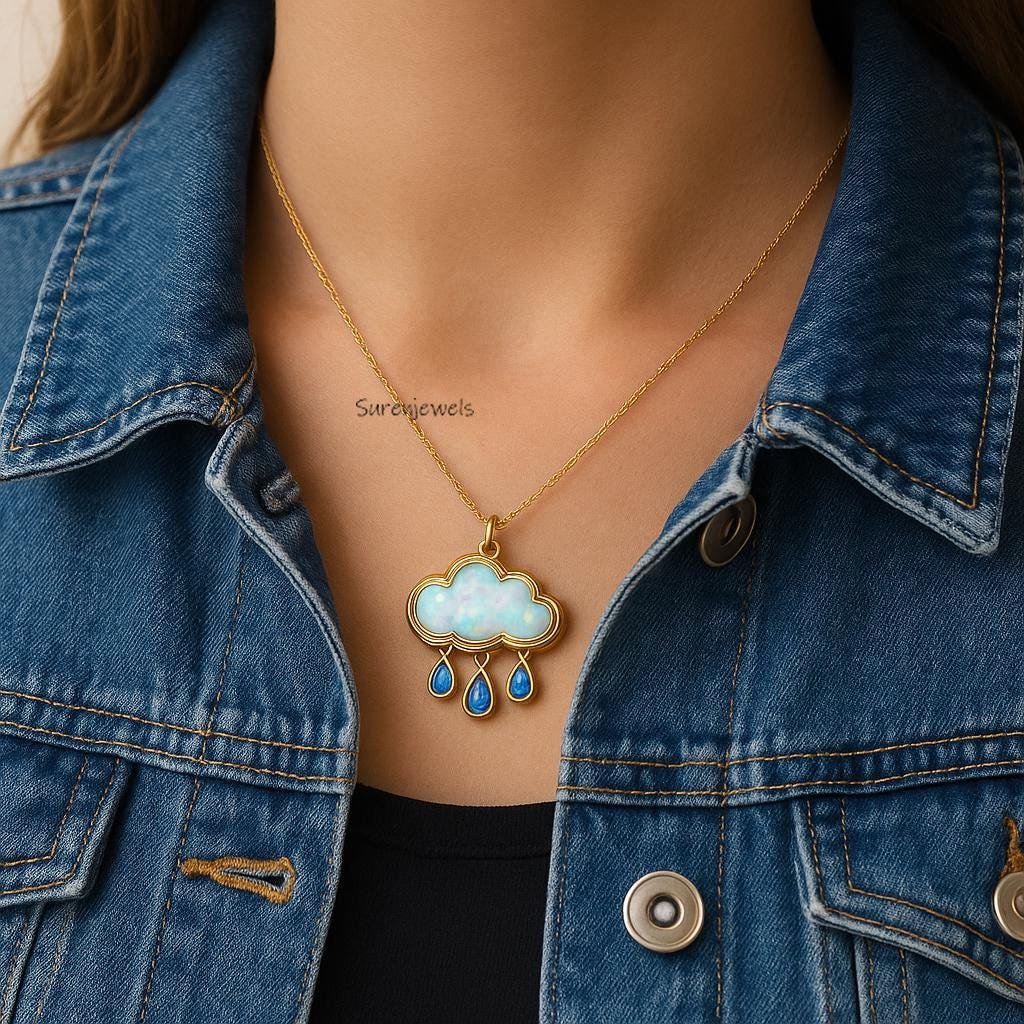 14K Gold Gemstone Cloud Pendant, Moonstone Cloud - View 2 - Suren Jewels | SKU: SJP5320 14K Gold Gemstone Cloud Pendant, Moonstone Cloud - View 2 - Suren Jewels | SKU: SJP5320