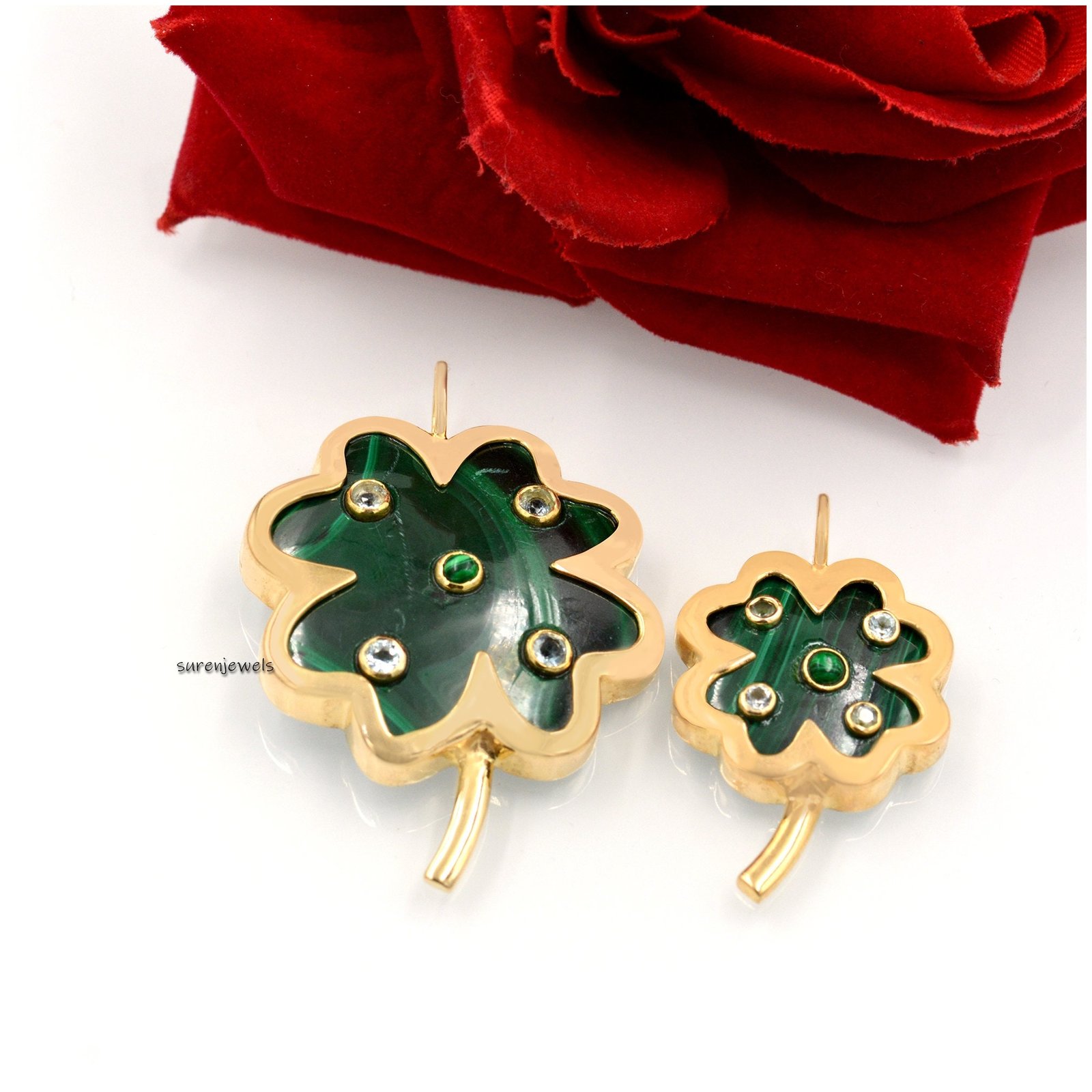14K Gold Gemstone Clover Pendant: Gemstone Four Leaf Clover - View 5 - Suren Jewels | SKU: SJP1173-SLYGTQBTMK 14K Gold Gemstone Clover Pendant: Gemstone Four Leaf Clover - View 5 - Suren Jewels | SKU: SJP1173-SLYGTQBTMK