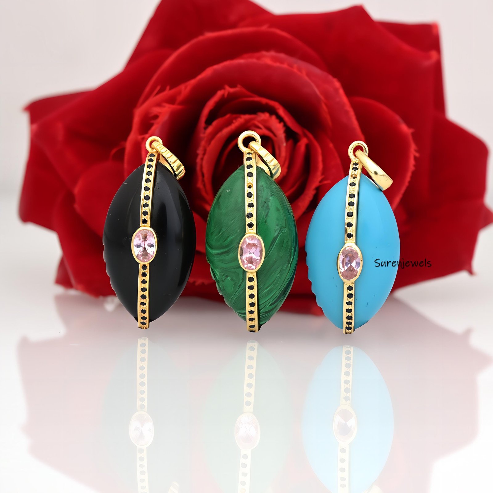 14k Gold Gemstone Cowrie Shell Pendant: Black Spinel & CZ - Suren Jewels | SKU: SJP1790-SLYGBOCZPBS 14k Gold Gemstone Cowrie Shell Pendant: Black Spinel & CZ - Suren Jewels | SKU: SJP1790-SLYGBOCZPBS