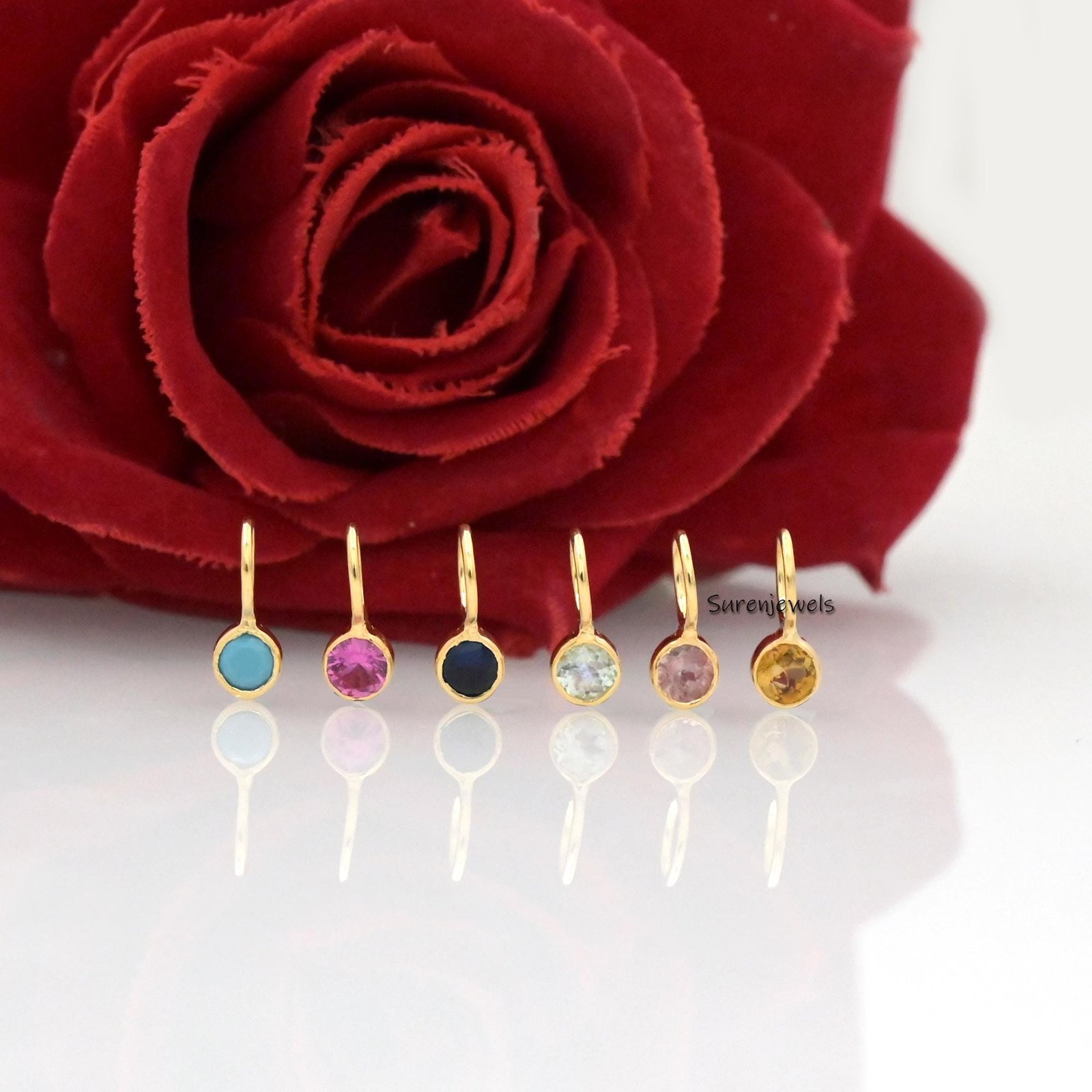 14K Gold Gemstone Drop Pendant: Dainty Charm (No Chain) - Suren Jewels | SKU: SJP468-14KYGRM-N32-18I.-14k 14K Gold Gemstone Drop Pendant: Dainty Charm (No Chain) - Suren Jewels | SKU: SJP468-14KYGRM-N32-18I.-14k