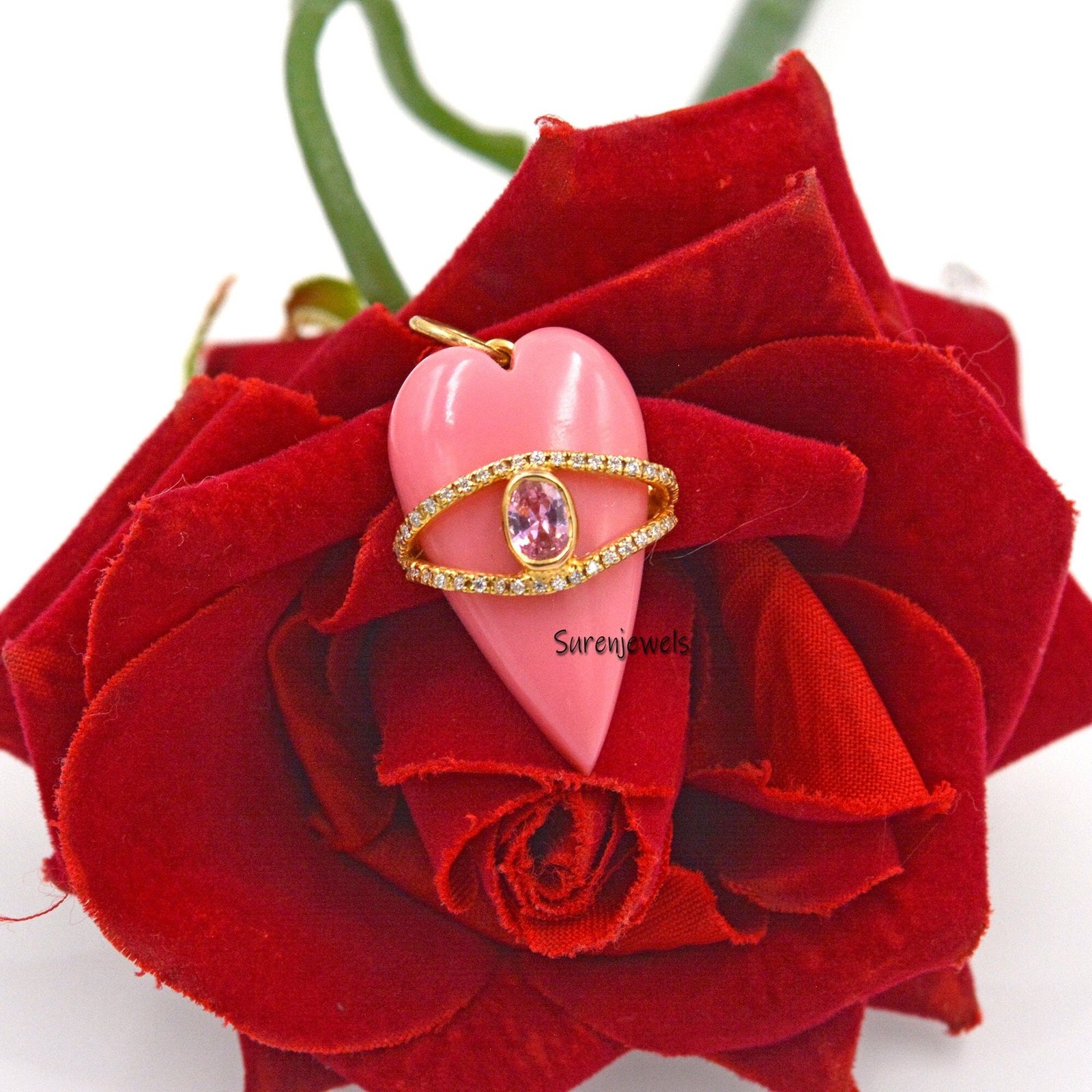 14k Gold Gemstone Evil Eye Heart pendant - Suren Jewels | SKU: SJP1559-SLYGMSMNBCZ 14k Gold Gemstone Evil Eye Heart pendant - Suren Jewels | SKU: SJP1559-SLYGMSMNBCZ