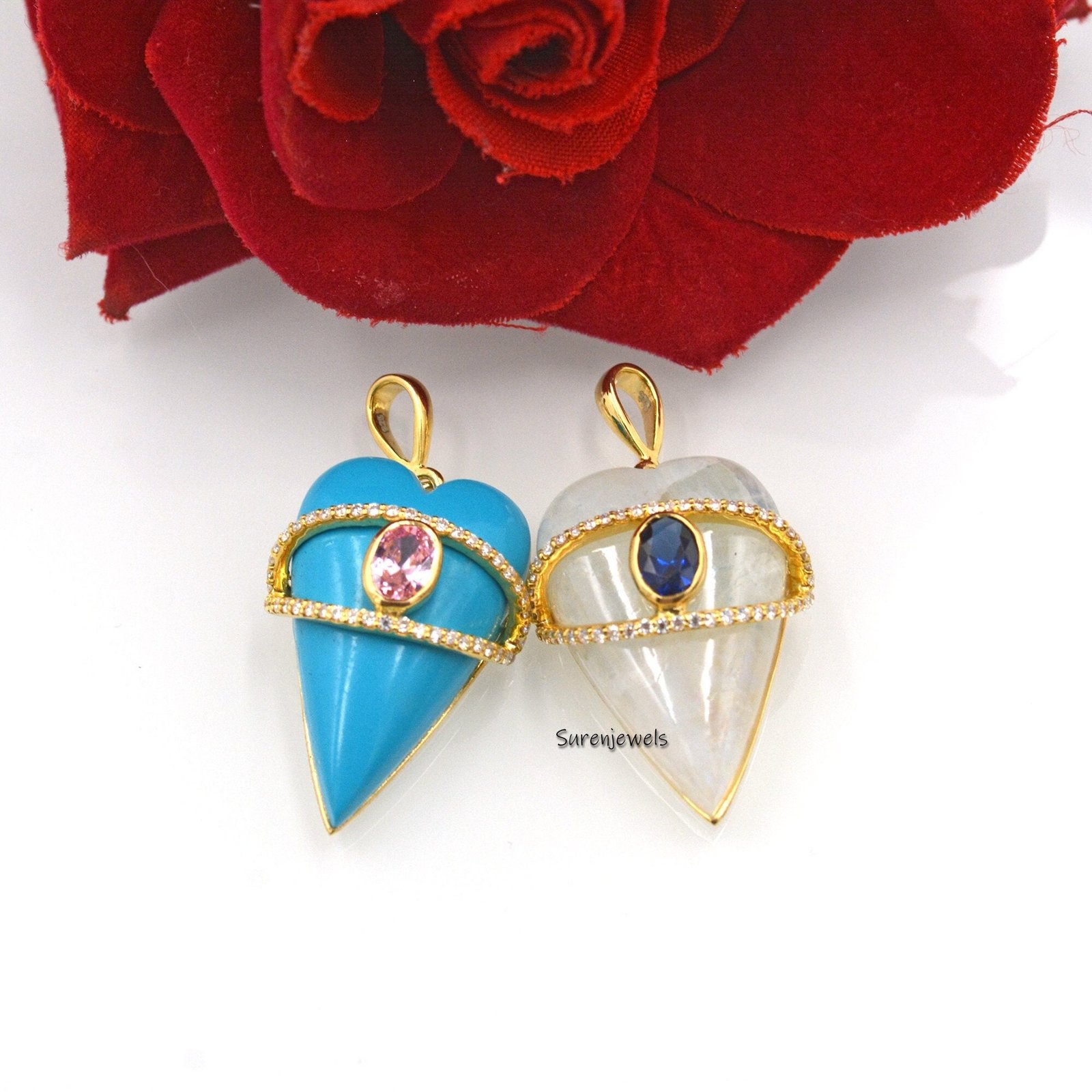 14k Gold Gemstone Evil Eye Heart pendant - View 4 - Suren Jewels | SKU: SJP1559-SLYGMSMNBCZ 14k Gold Gemstone Evil Eye Heart pendant - View 4 - Suren Jewels | SKU: SJP1559-SLYGMSMNBCZ