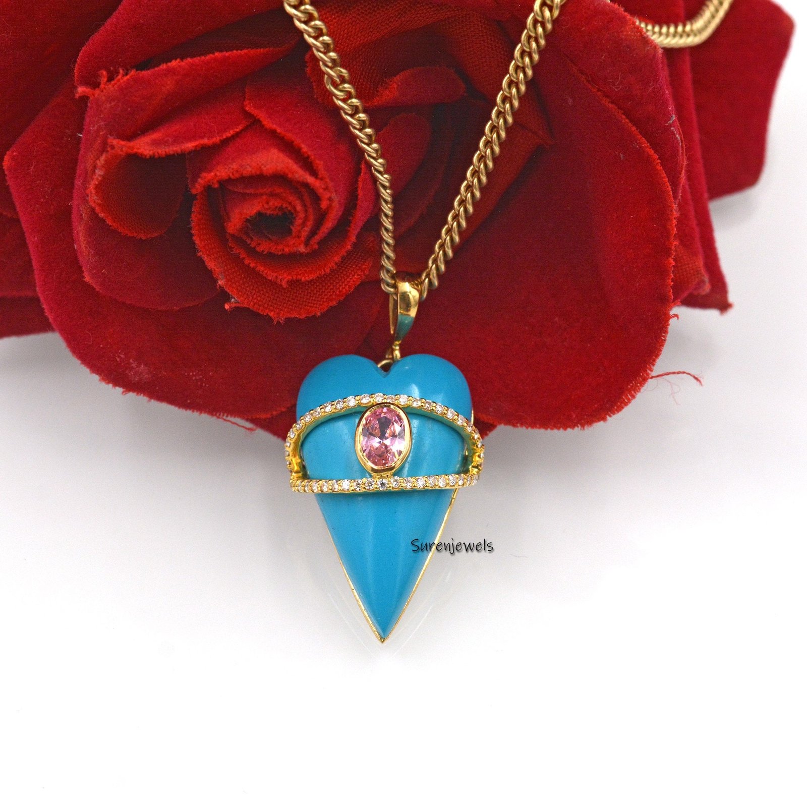 14k Gold Gemstone Evil Eye Heart pendant - View 5 - Suren Jewels | SKU: SJP1559-SLYGMSMNBCZ 14k Gold Gemstone Evil Eye Heart pendant - View 5 - Suren Jewels | SKU: SJP1559-SLYGMSMNBCZ