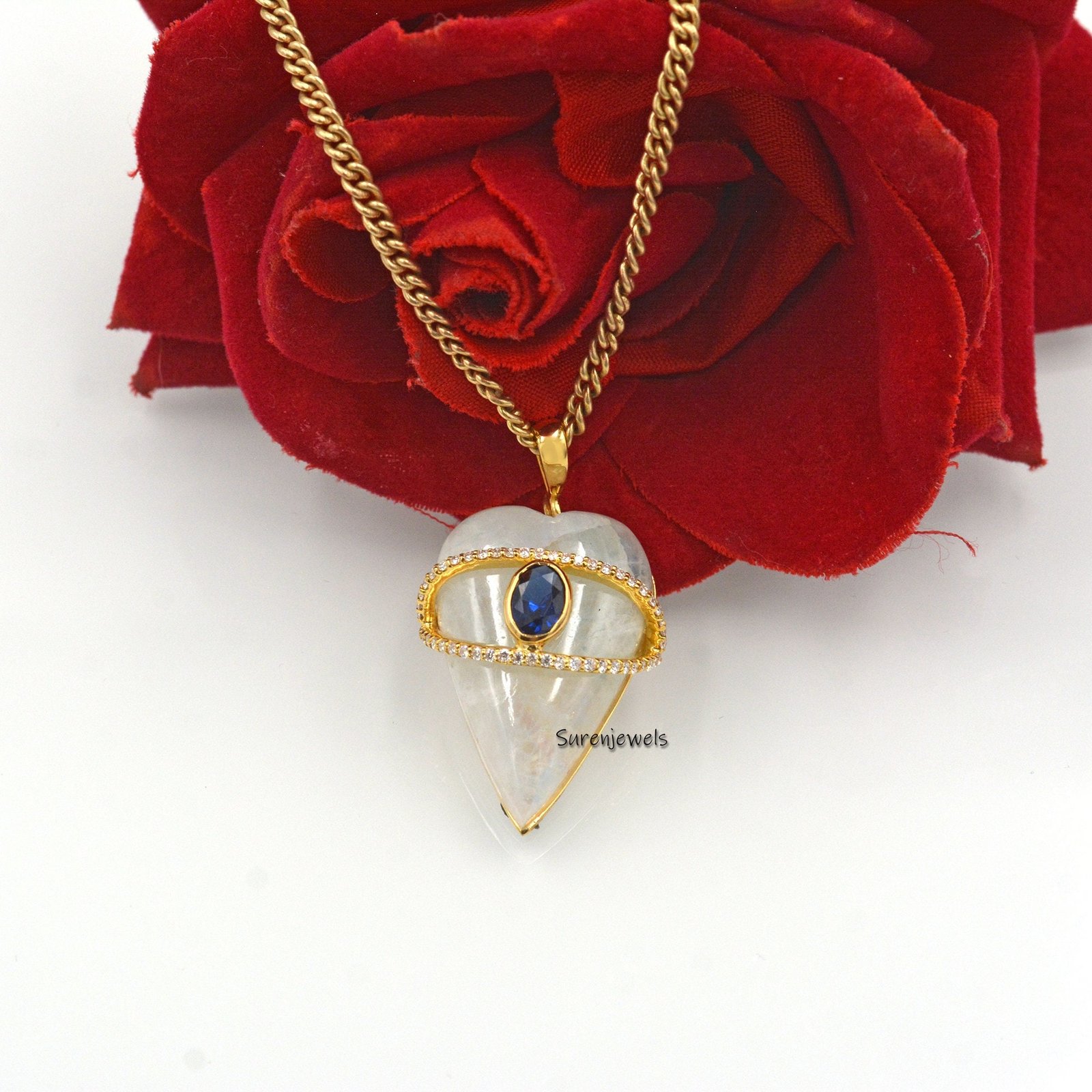 14k Gold Gemstone Evil Eye Heart pendant - View 6 - Suren Jewels | SKU: SJP1559-SLYGMSMNBCZ 14k Gold Gemstone Evil Eye Heart pendant - View 6 - Suren Jewels | SKU: SJP1559-SLYGMSMNBCZ