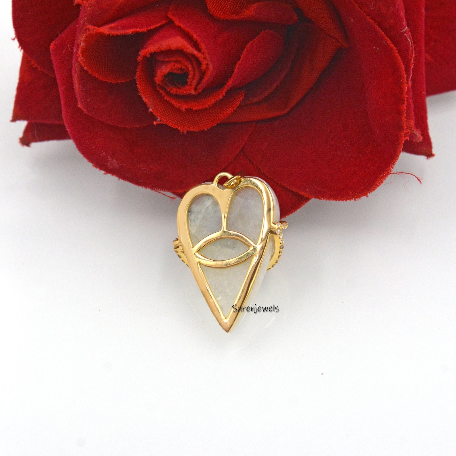 14k Gold Gemstone Evil Eye Heart pendant - View 7 - Suren Jewels | SKU: SJP1559-SLYGMSMNBCZ 14k Gold Gemstone Evil Eye Heart pendant - View 7 - Suren Jewels | SKU: SJP1559-SLYGMSMNBCZ