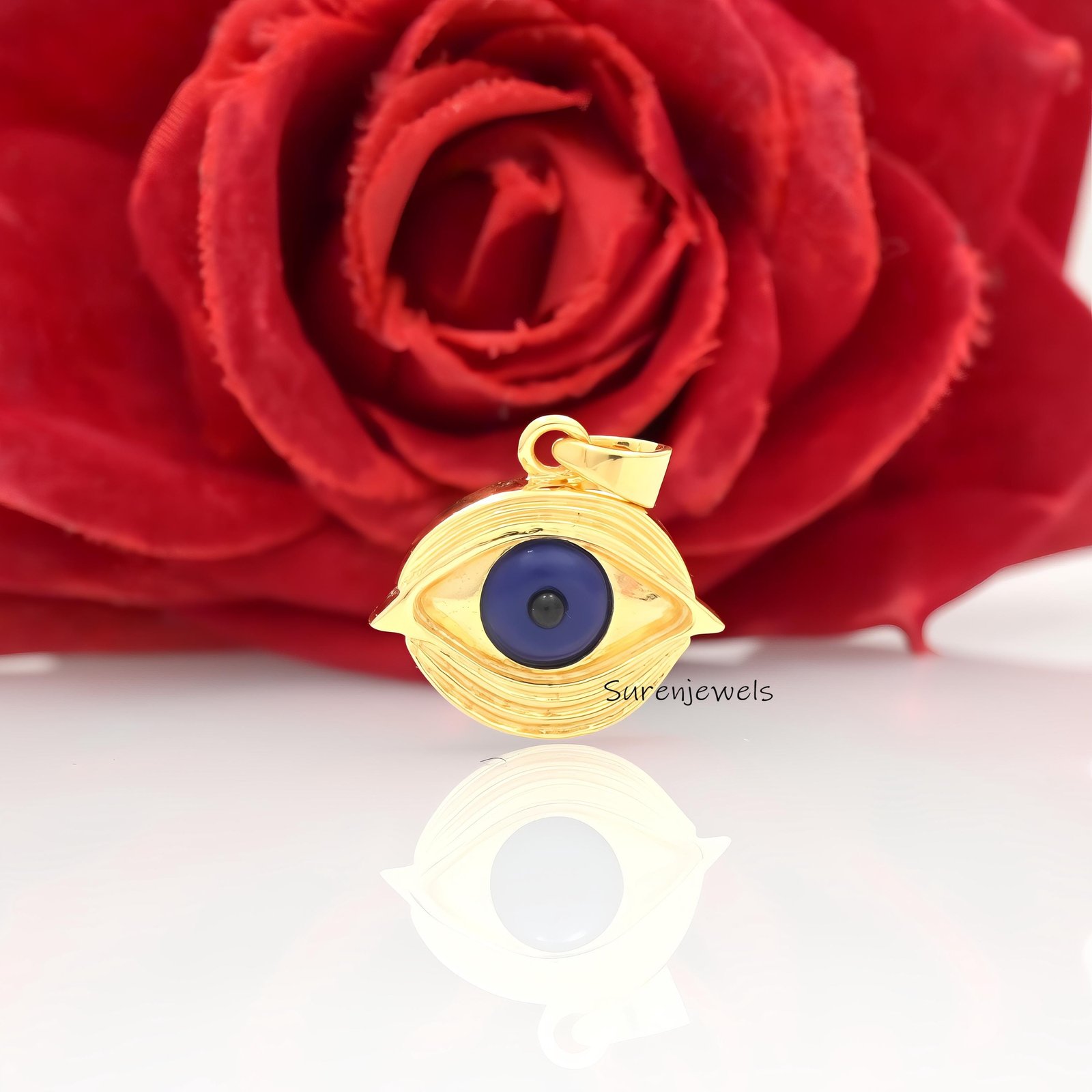 14k Gold Gemstone Evil Eye Pendant: Good Luck Charm - View 2 - Suren Jewels | SKU: SJP4634-SLYGLPZ-25M 14k Gold Gemstone Evil Eye Pendant: Good Luck Charm - View 2 - Suren Jewels | SKU: SJP4634-SLYGLPZ-25M