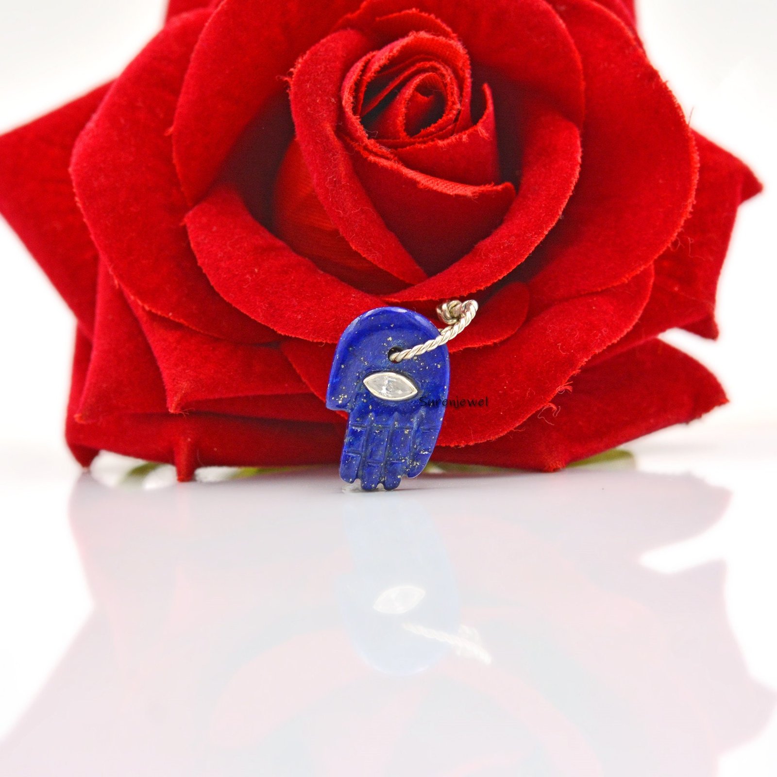 14K Gold Gemstone Figa Hand Pendant: Hamsa Hand Charm - View 6 - Suren Jewels | SKU: SJP1023-SLYGLPZWT-21M 14K Gold Gemstone Figa Hand Pendant: Hamsa Hand Charm - View 6 - Suren Jewels | SKU: SJP1023-SLYGLPZWT-21M