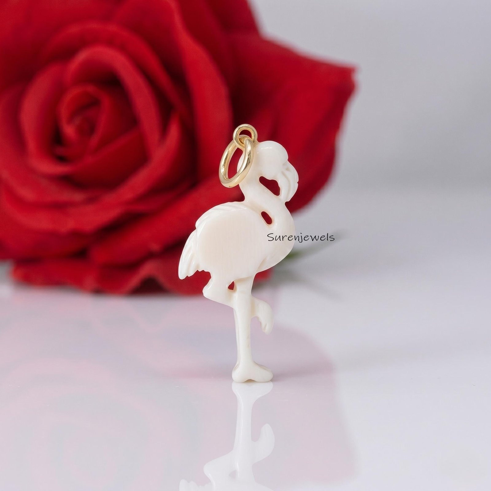 14k Gold Gemstone Flamingo pendant, Carving Flamingo Pendant, Handmade Flamingo Pendant, Animal Flamingo Jewelry, Dainty Flam 14k Gold Gemstone Flamingo pendant, Carving Flamingo Pendant, Handmade Flamingo Pendant, Animal Flamingo Jewelry, Dainty Flam