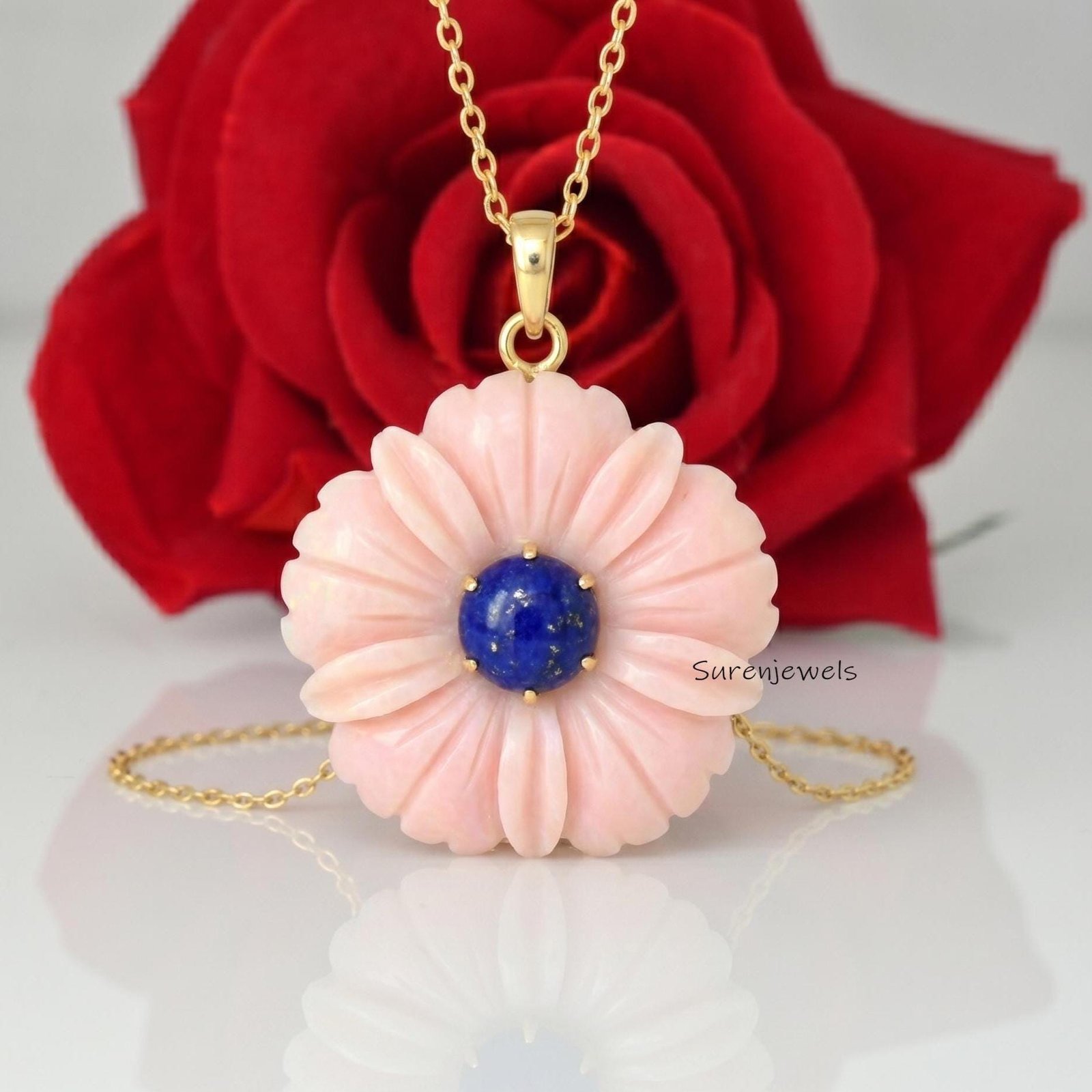 14K Gold Gemstone Flower Pendant, Hand Carving Flower Charm, Carved Flower Pendant, Gemstone Flower Jewelry, Designer Crystal 14K Gold Gemstone Flower Pendant, Hand Carving Flower Charm, Carved Flower Pendant, Gemstone Flower Jewelry, Designer Crystal