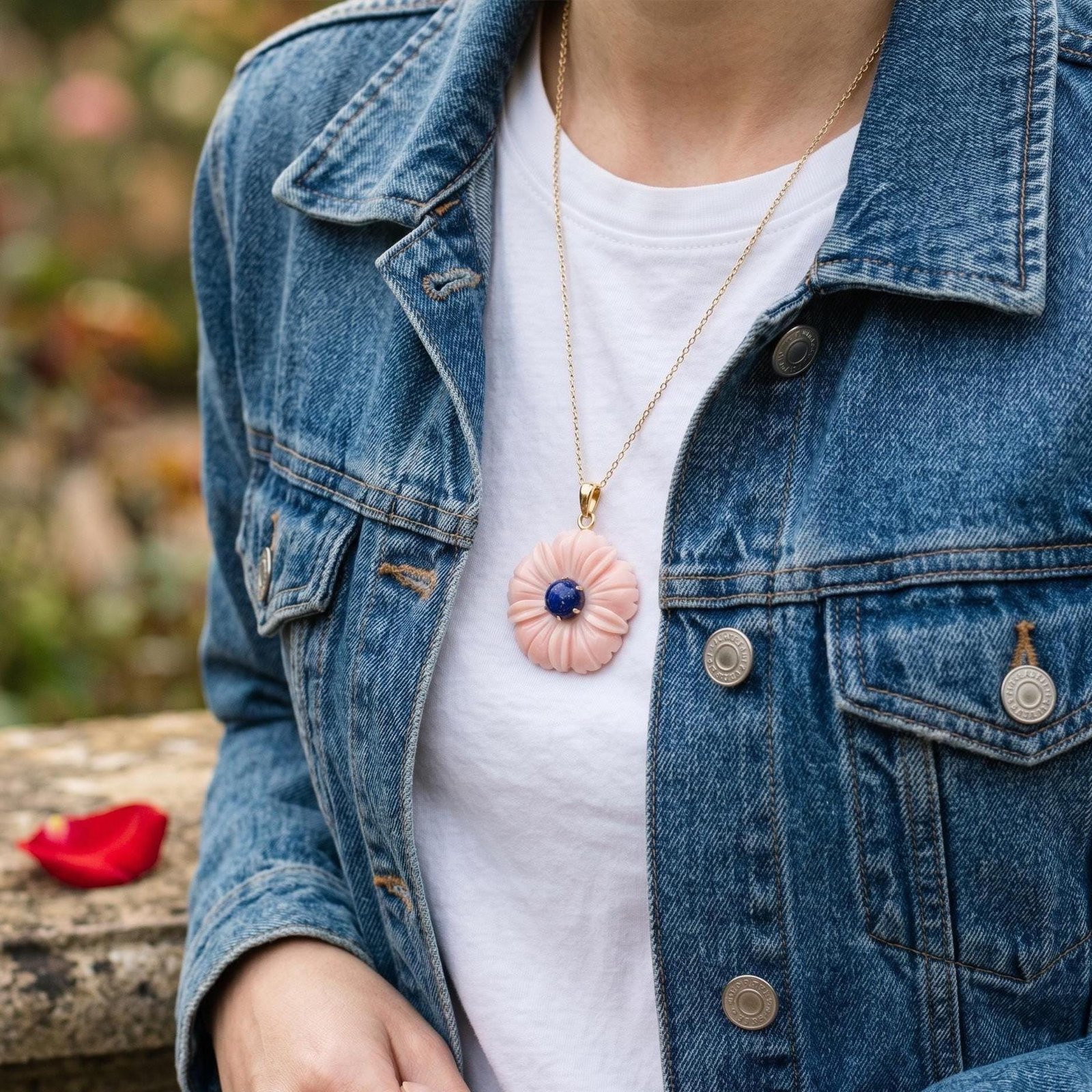 14K Gold Gemstone Flower Pendant, Hand Carving Flower Charm, Carved Flower Pendant, Gemstone Flower Jewelry, Designer Crystal 14K Gold Gemstone Flower Pendant, Hand Carving Flower Charm, Carved Flower Pendant, Gemstone Flower Jewelry, Designer Crystal